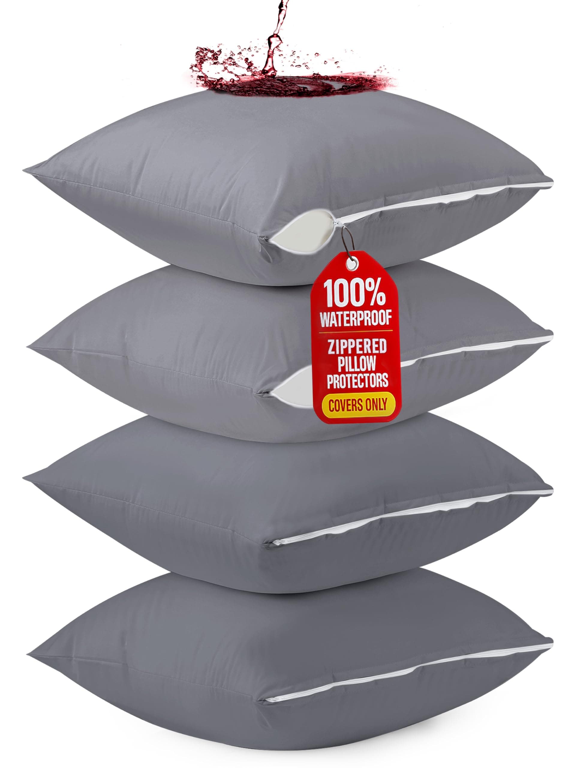 Utopia Bedding 4 Pack Waterproof Throw Pillow Protectors with Zipper 26 x 26 Inches (Gray), Bed Bug Proof Pillow Case Covers, Moisture Wicking Pillow Encasements