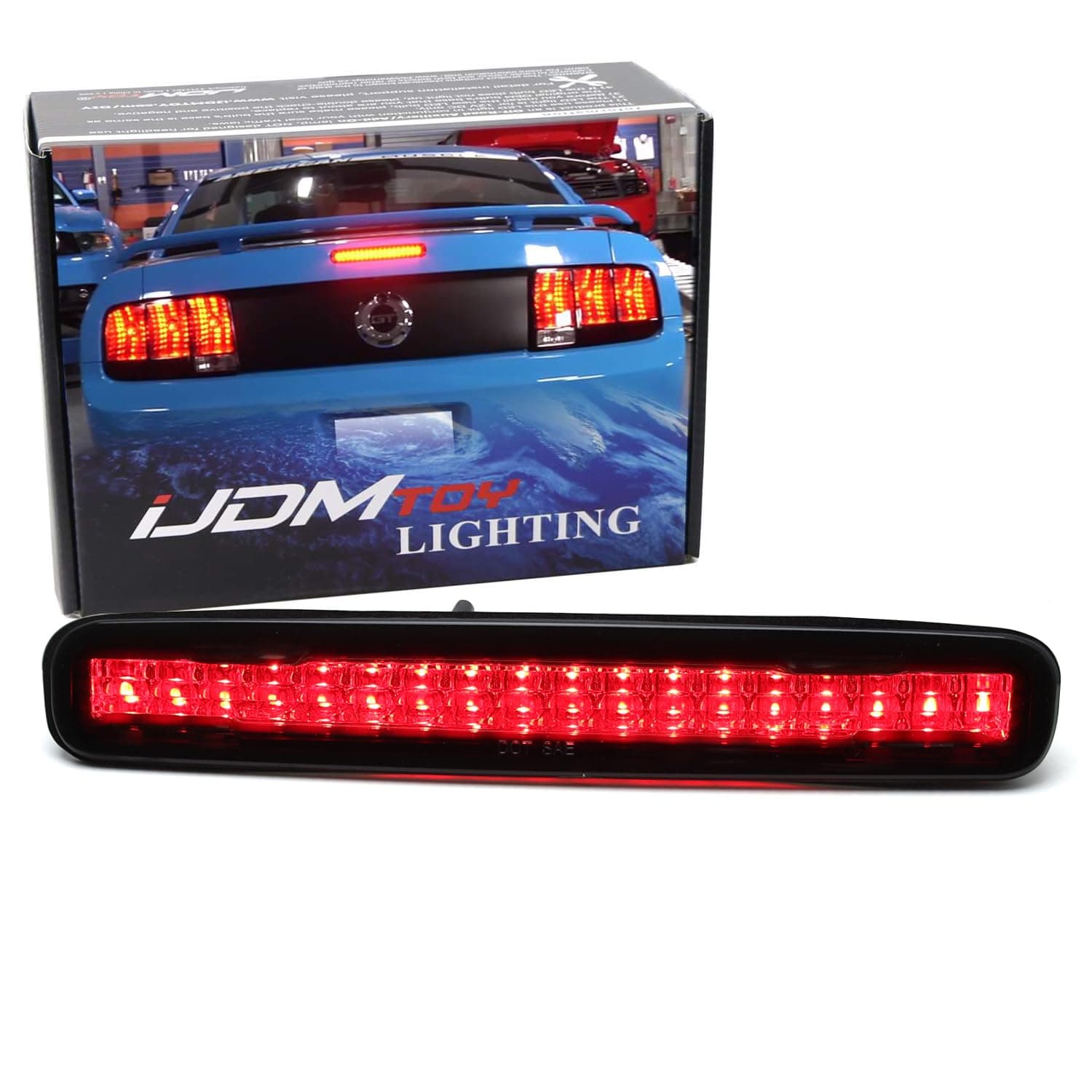 iJDMTOY Red Lens Super Bright 16-LED Third 3rd Brake Light For 2005-2009 Ford Mustang
