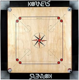 KORNERS Sky Champ Club Size Extra Large Cross Pocket Carrom Board with Coins, Striker & Powder