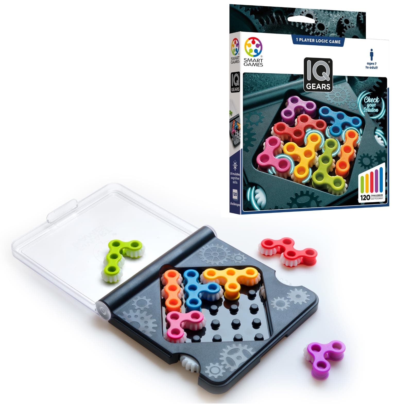 IQ Gears Travel-Friendly Dynamic Logic Game Featuring 120 Challenges for Ages 7 - Adult