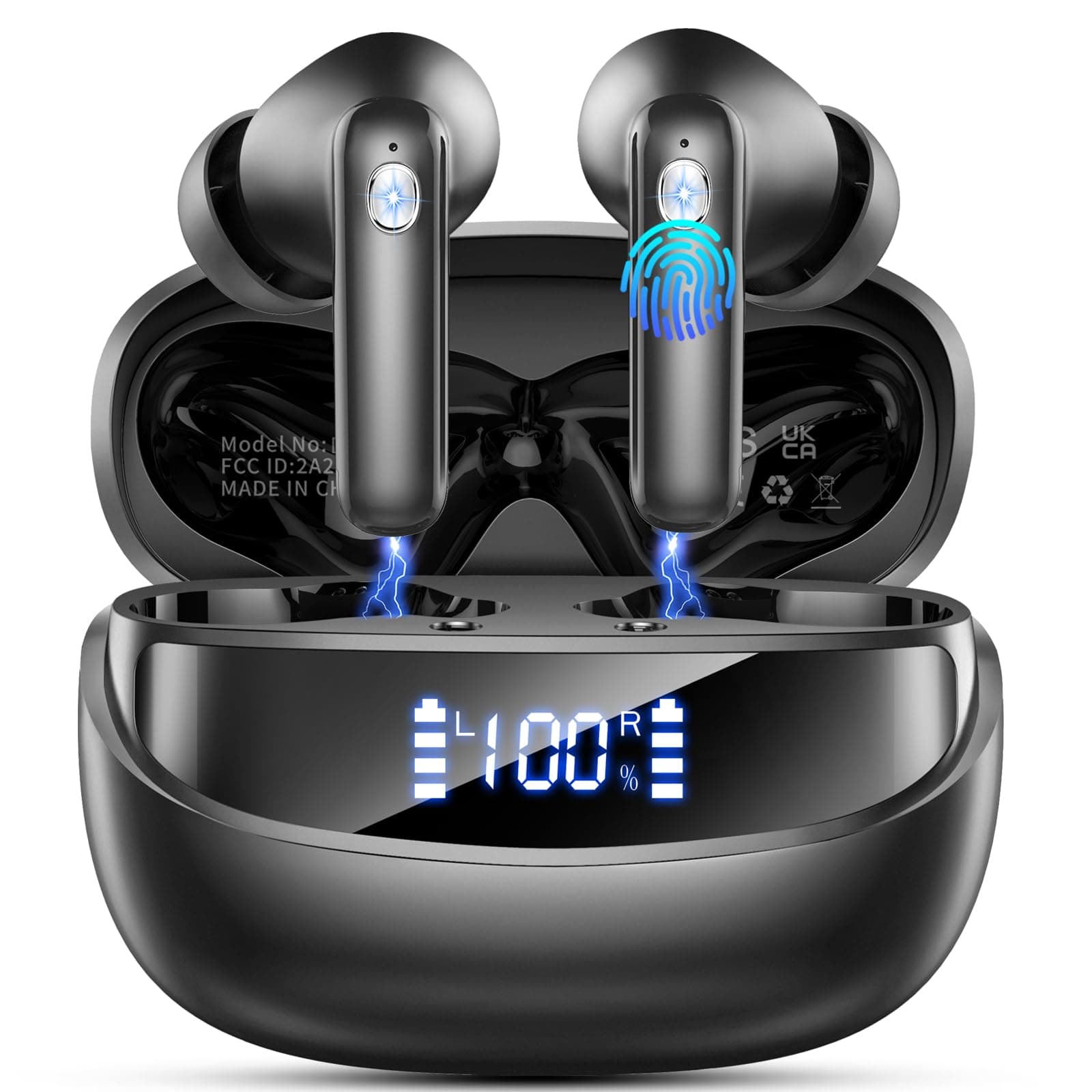 Earbuds Wireless Bluetooth Headphone, Bluetooth 5.4 Earbuds Noise Cancelling, 4 Mic, 45H Deep Bass Stereo Sound Earphone Wireless Headphone in ear, Dual LED Power Display, Type C Fast Charge Ear BudsClimatePartner certified