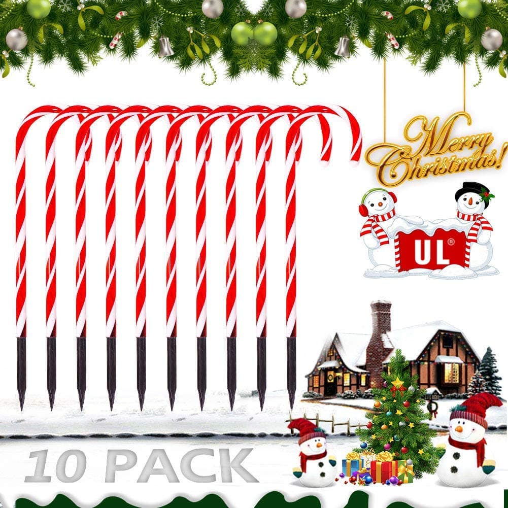 Christmas Candy Cane Pathway Marker Lights,10 Pack 21' LED Yard Lawn Pathway Markers Outdoor Candy Pathway Markers Christmas Indoor/Outdoor Decoration Lights UL588 Certified,18ft Length (Warm White)