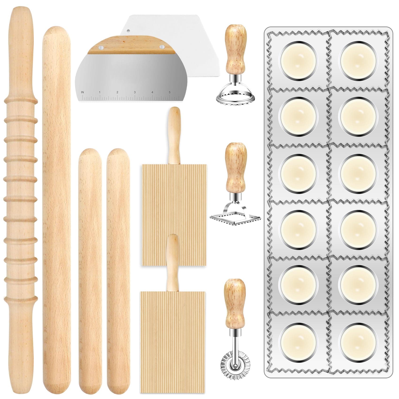 Pasta Making Tools Set, Pasta Making kit Includes 12 Pcs Pasta Making Tools Pasta Making Accessories Wooden Pasta Roller