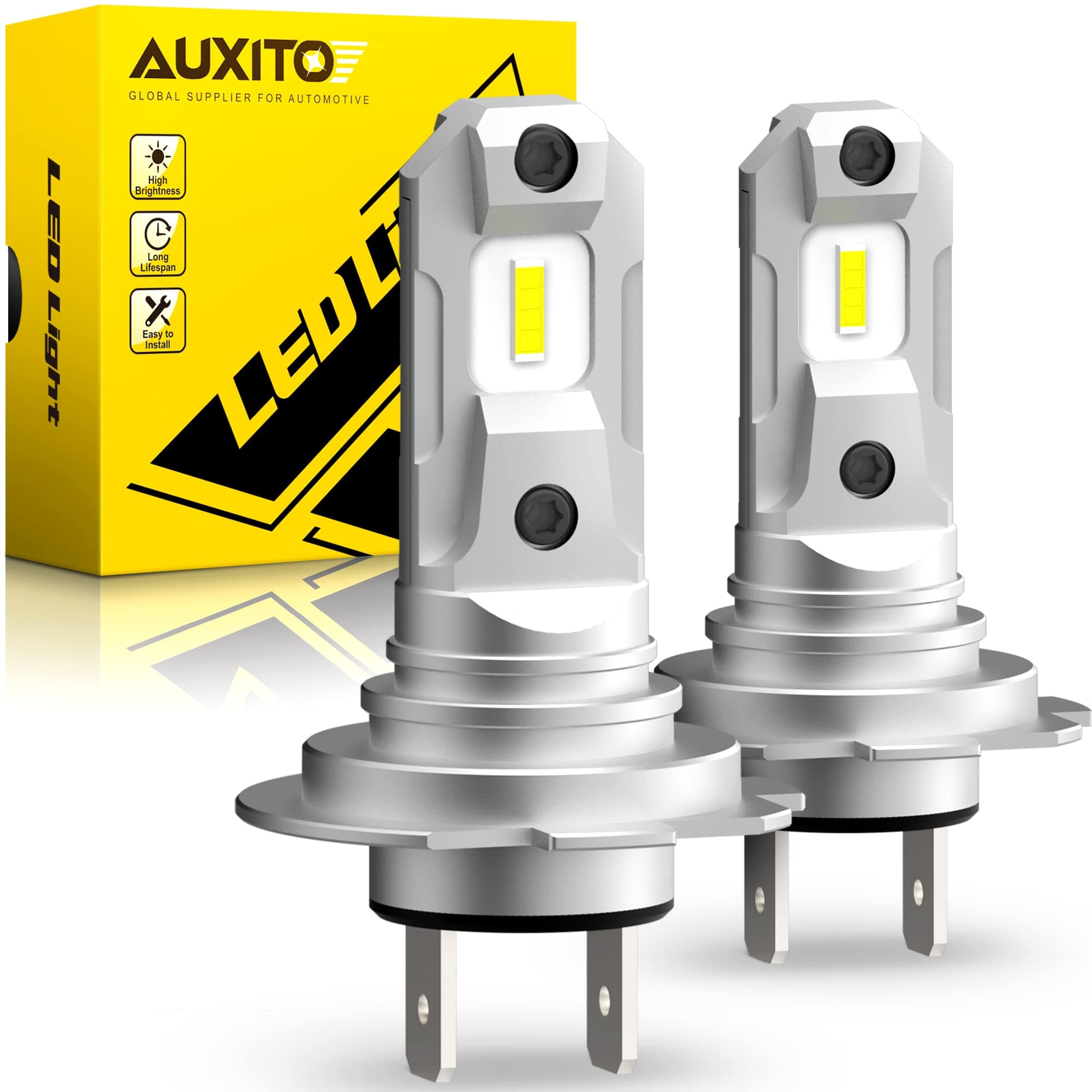 AUXITO H7 LED Headlight Bulbs 6500K White, 8 CSP Chips Super Bright, 1:1 Mini Size, Non-Polarity, No Adapter Required Easy Install Conversion Kit, Fanless H7ll Fog Lights, Pack of 2