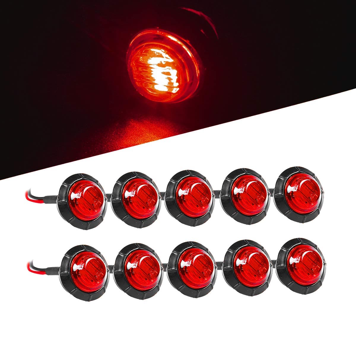 10pcs 3/4 inch Red Led Side Marker Light Led Clearance Marker Lights for Trailer Truck RV Car Bus Van Boat and More