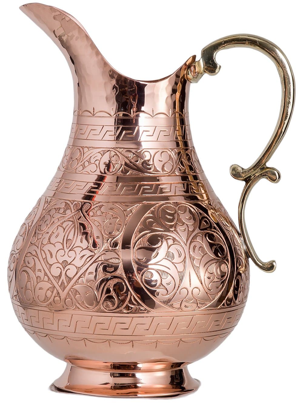 Heavy Gauge 100% Pure Solid Hammered Copper Moscow Mule Water Pitcher, 70 fl. Oz (Engraved Copper)