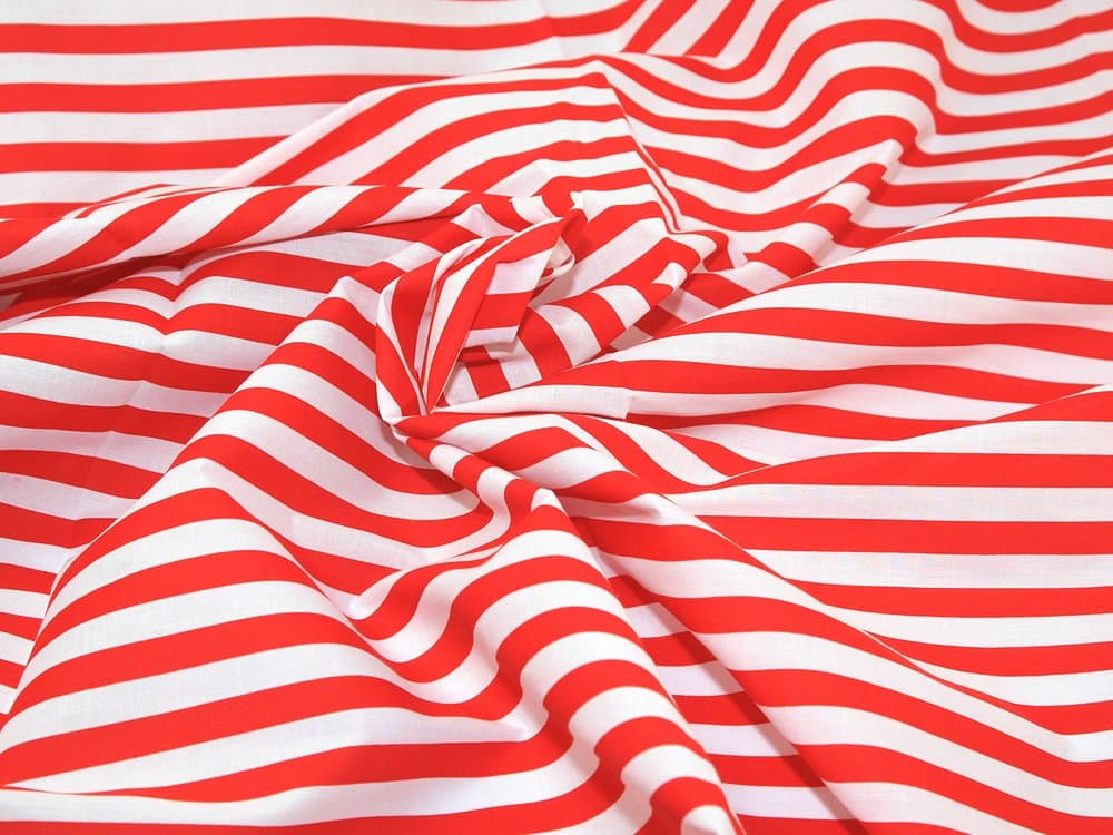 45" wide Patterned Polycotton Dress Fabric Red/White Stripes - per metre