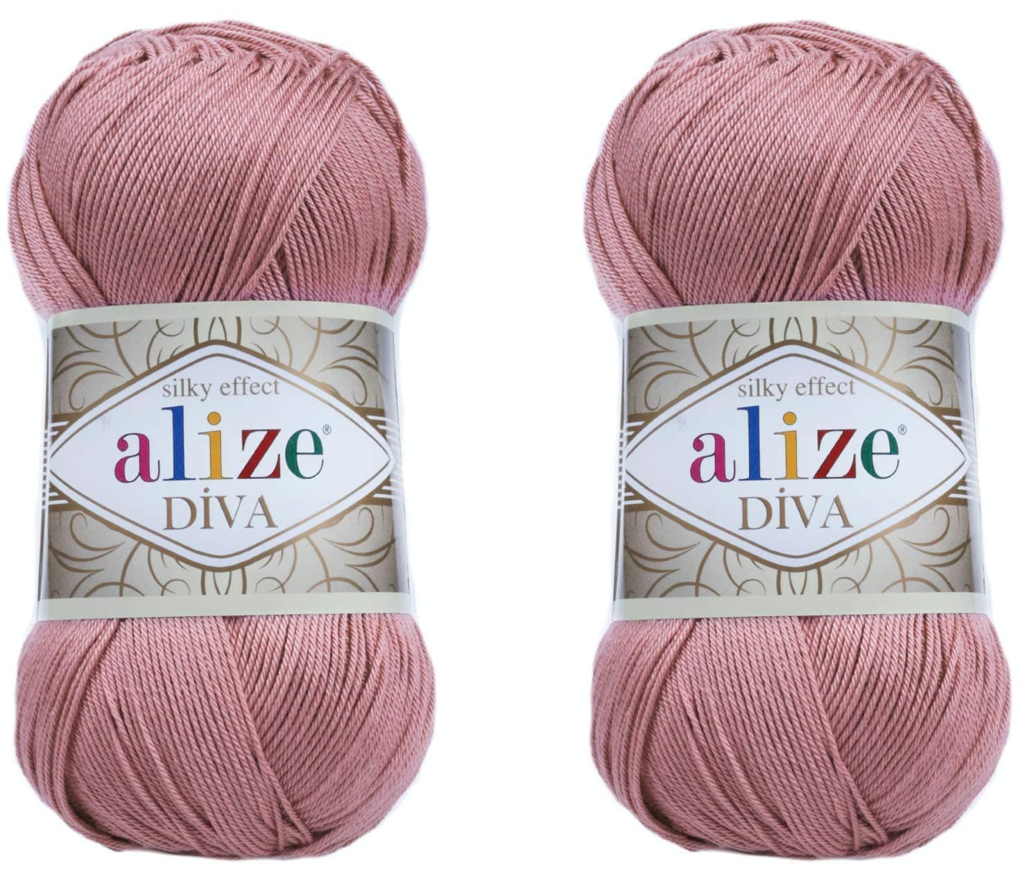 Alize Diva Yarn Hand Knitting Yarn 100% Microfiber Acrylic Yarn Alize Diva Silk Effect Thread Crochet Art Lace Craft Lot of 2 skeins 200gr 767 yds (354-Rose)