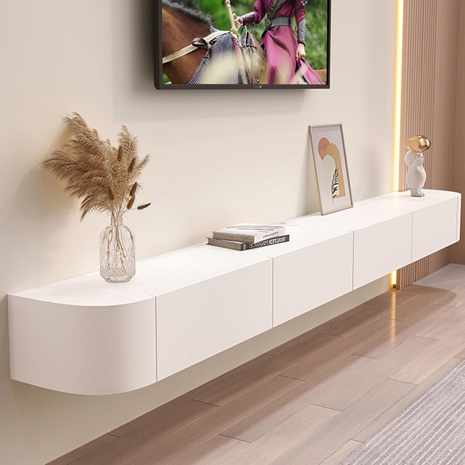Modern Wall Mounted Floating TV Stand, Entertainment Unit, TV Console with Doors Drawers for Living Room, Bedroom (White, 280CM)