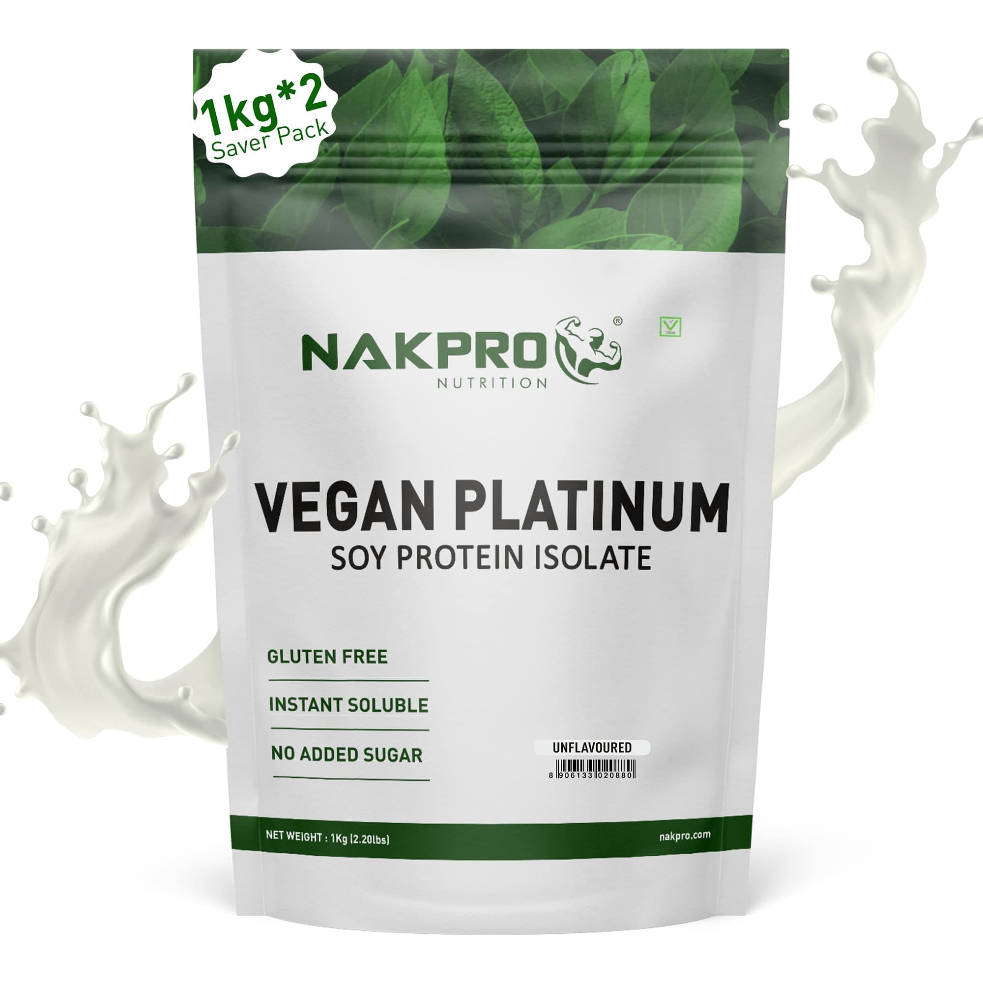 NAKPRO 100% Soy Protein Isolate, Unflavoured - 2kg | 27g Protein |Plant Based Protein Powder |All Essential Amino Acids for Support and Recovery