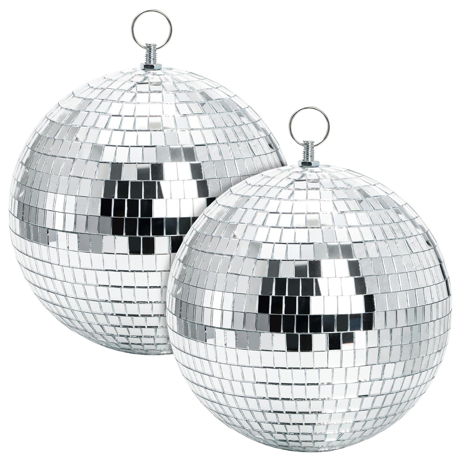 Suwimut 2 Pack Mirror Disco Ball, 18 cm / 7 Inch Cool and Fun Large Silver Hanging Disco Ball with Hanging Ring, Reflects Light, Home Bands Decorations, Party, Wedding, Birthday, New Year Decorations