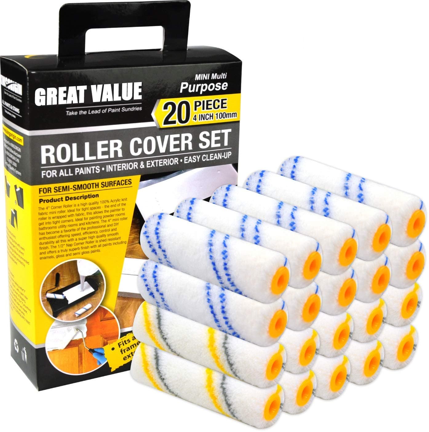 20 Piece 4 inch High Density Microfiber hold more paints paint rolle,paint roller,paint rollers,paint roller refills,paint roller covers,paint kit,paint roller kits,home repair tools,tool kit,tool set