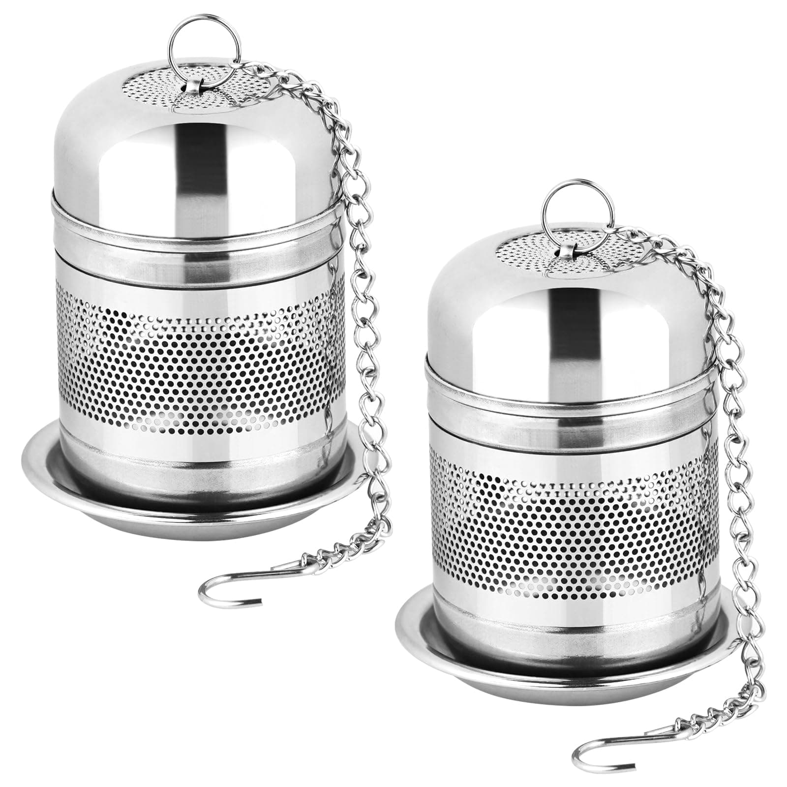 2PCS Tea Infuser Strainer - Stainless Steel Strainers for Loose Leaf Tea, Steeper, Fine Mesh Ball holder with Chain Hook and Lid, Reusable Filter Bags Diffusers