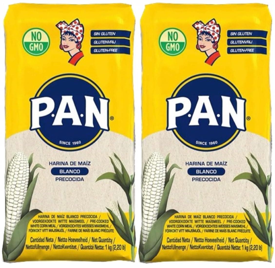 Harina PAN Pre-Cooked White Maize Meal - 1kg (Pack of 2)