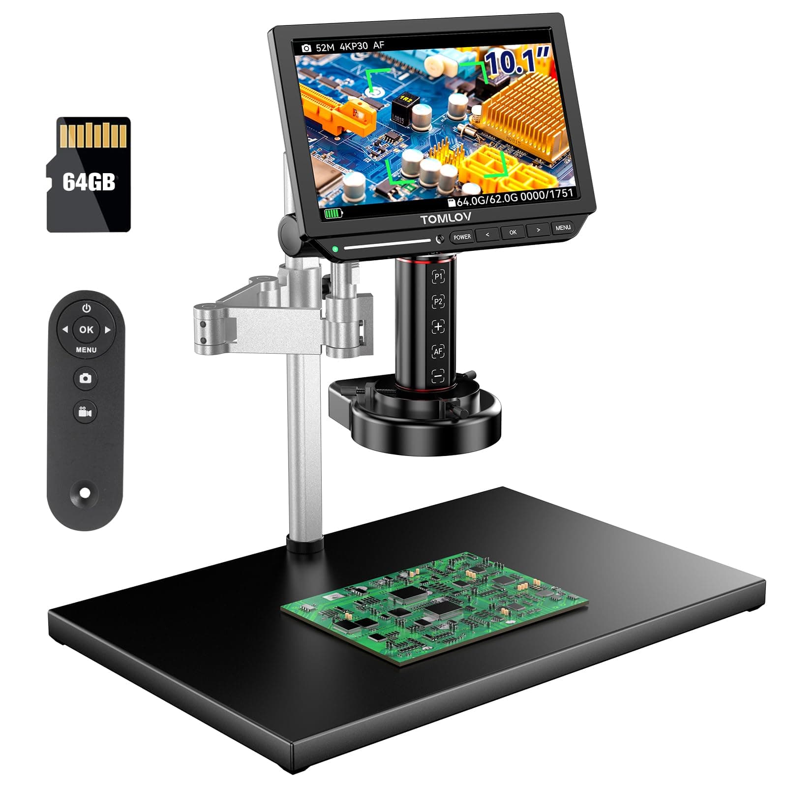 TOMLOV 4K Autofocus Microscope TM4K-AF Max 10.1" HDMI Digital Microscope Rotating Telescopic Arm Micro Welding Microscope Electronic Repair 10.1" Microscope TM4K-AF Max
