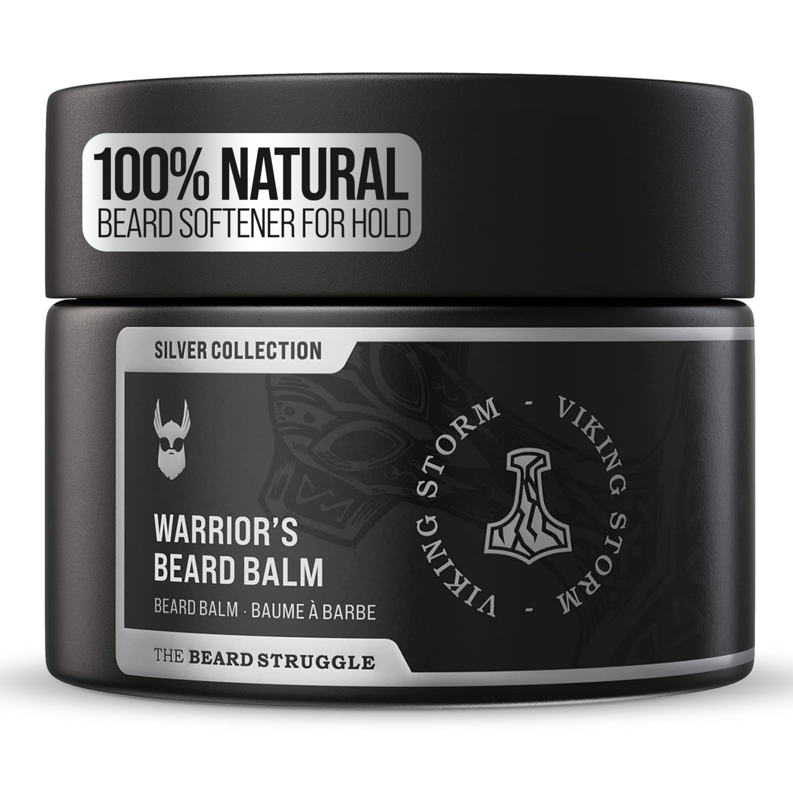 The Beard Struggle Warrior’s Beard Balm - Silver Collection, Viking Storm - Non-Greasy Low-Hold Formula, Luxurious Cologne-Grade Fragrances 100% Natural Ingredients - 50g / 1.76 US. oz.