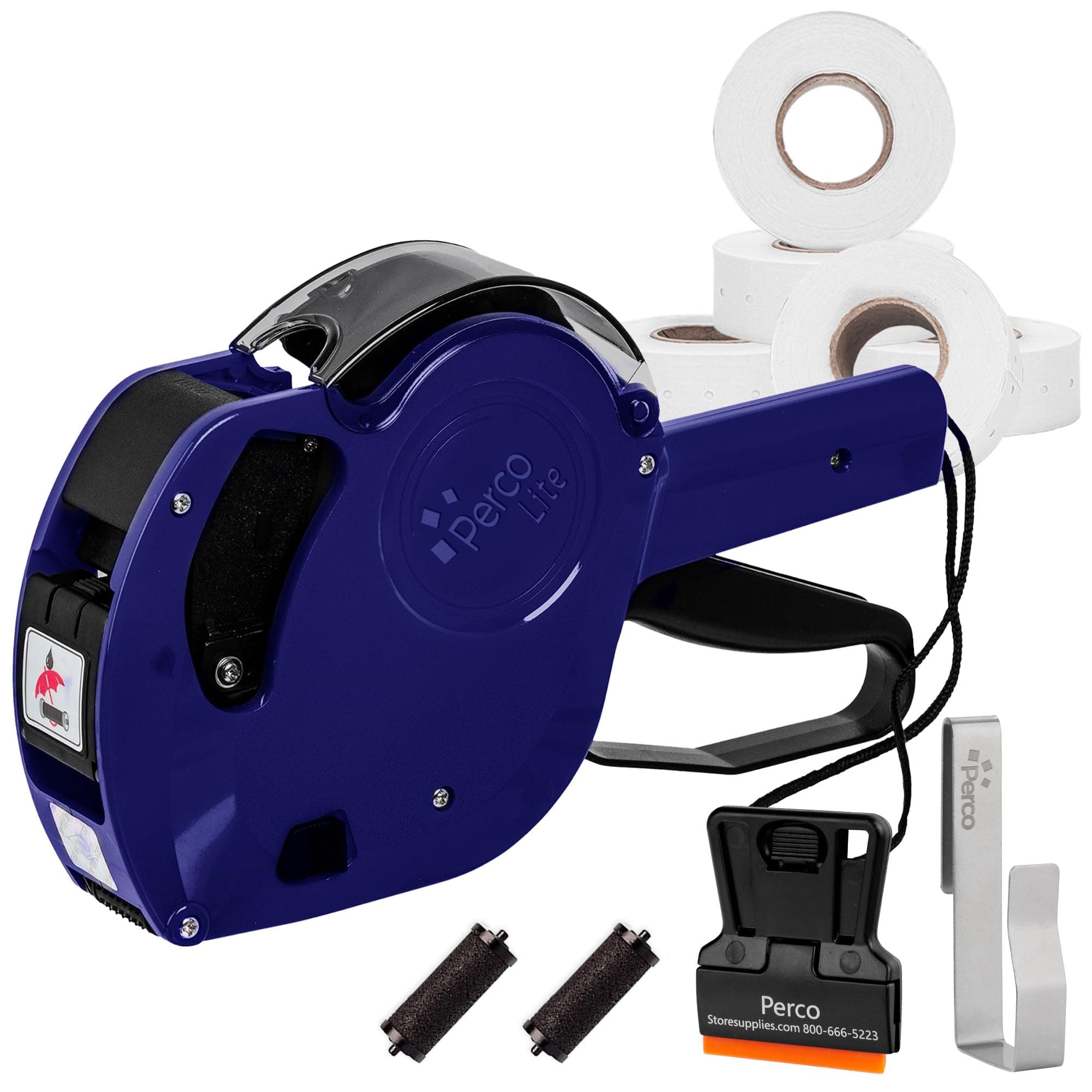 Perco Lite 1 Line Price Gun with Labels Kit - Includes 5,000 Blank White Labels, 2 Ink Rollers, 1 Ink roll and Labels Pre-Loaded