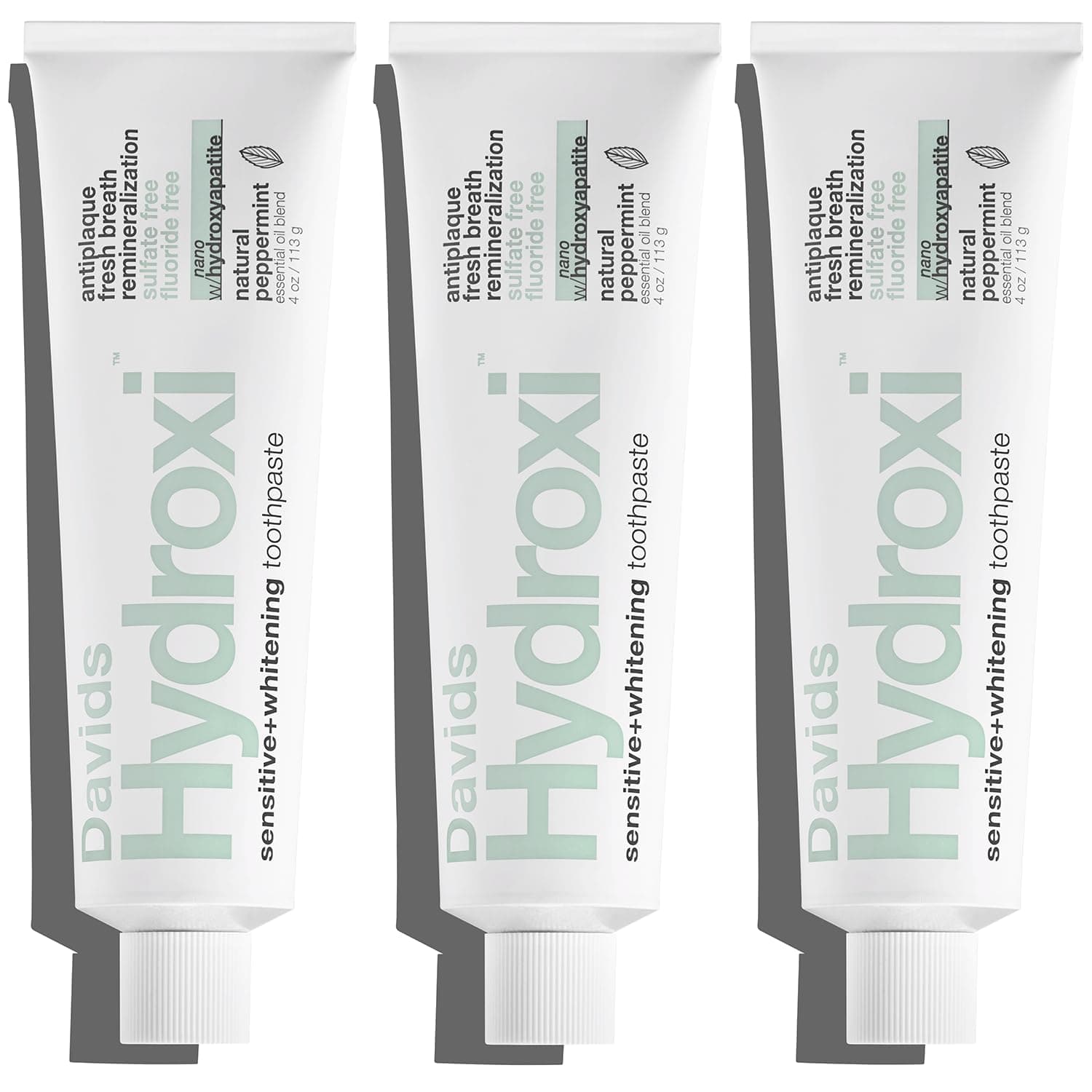 Fluoride Free Nano Hydroxyapatite Toothpaste for Remineralizing Enamel & Sensitive Relief, Whitening, Antiplaque, SLS (Sulfate) Free, Natural Peppermint, 4oz, Made in USA (3 Pack)