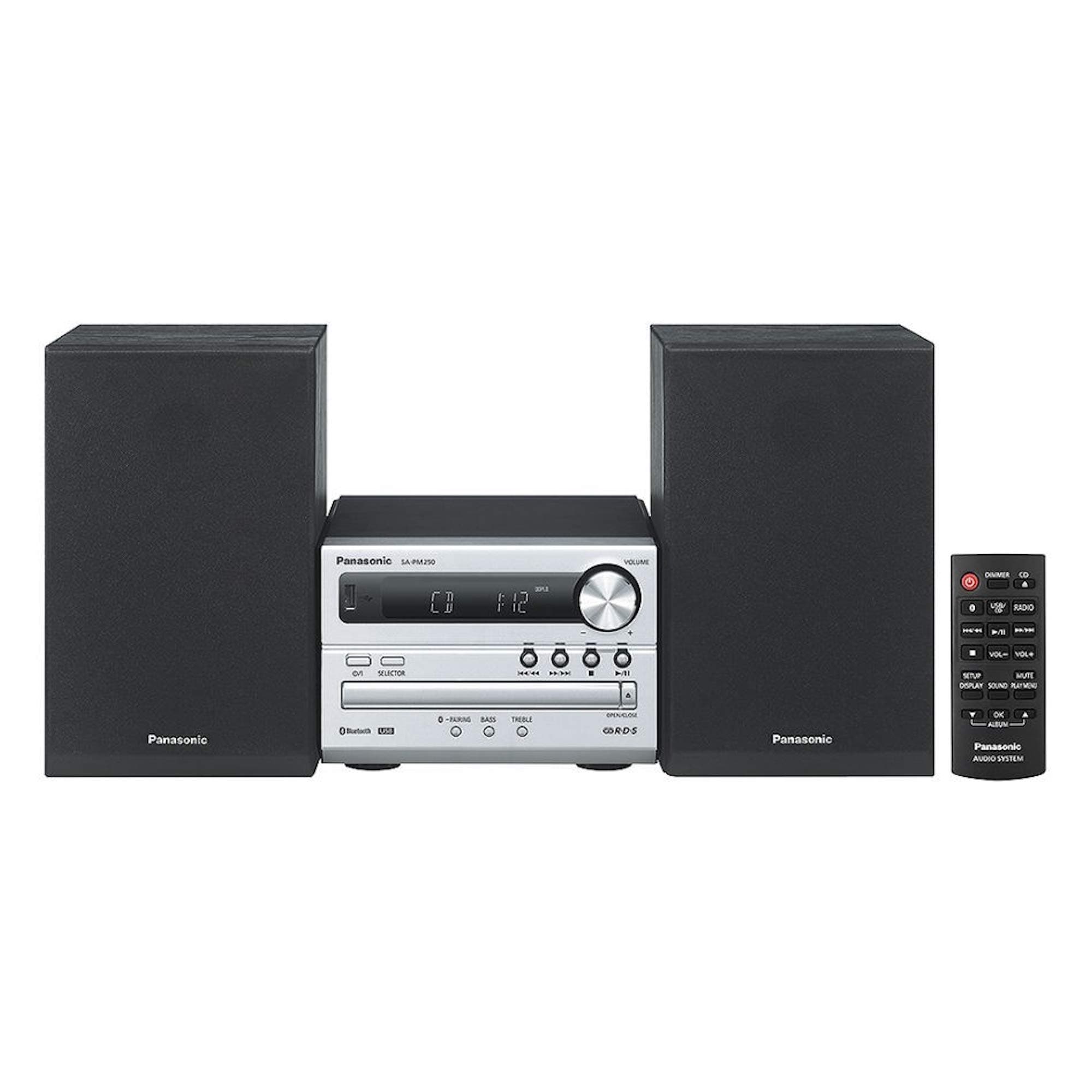 Panasonic SC-PM250EB-S Micro Hi-Fi Bluetooth Speaker System with FM Tuner - Silver