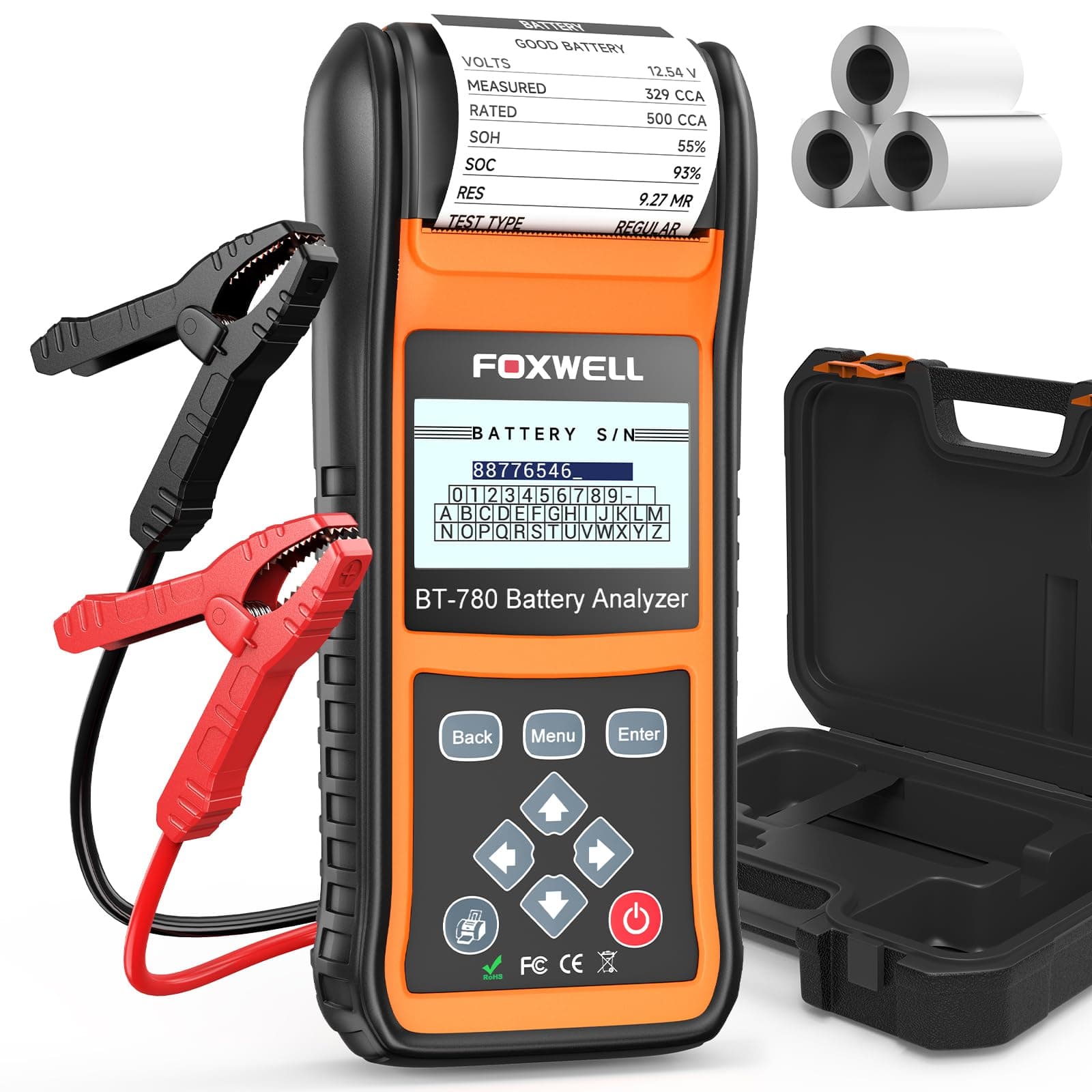 FOXWELL BT780 Car Battery Tester, 12V 24V Battery Load Analyzer with Printer 100-2000CCA Digital Automotive Cranking Charging System Checker for Car Motocycle Heavy Duty Truck Marine SUV Boat