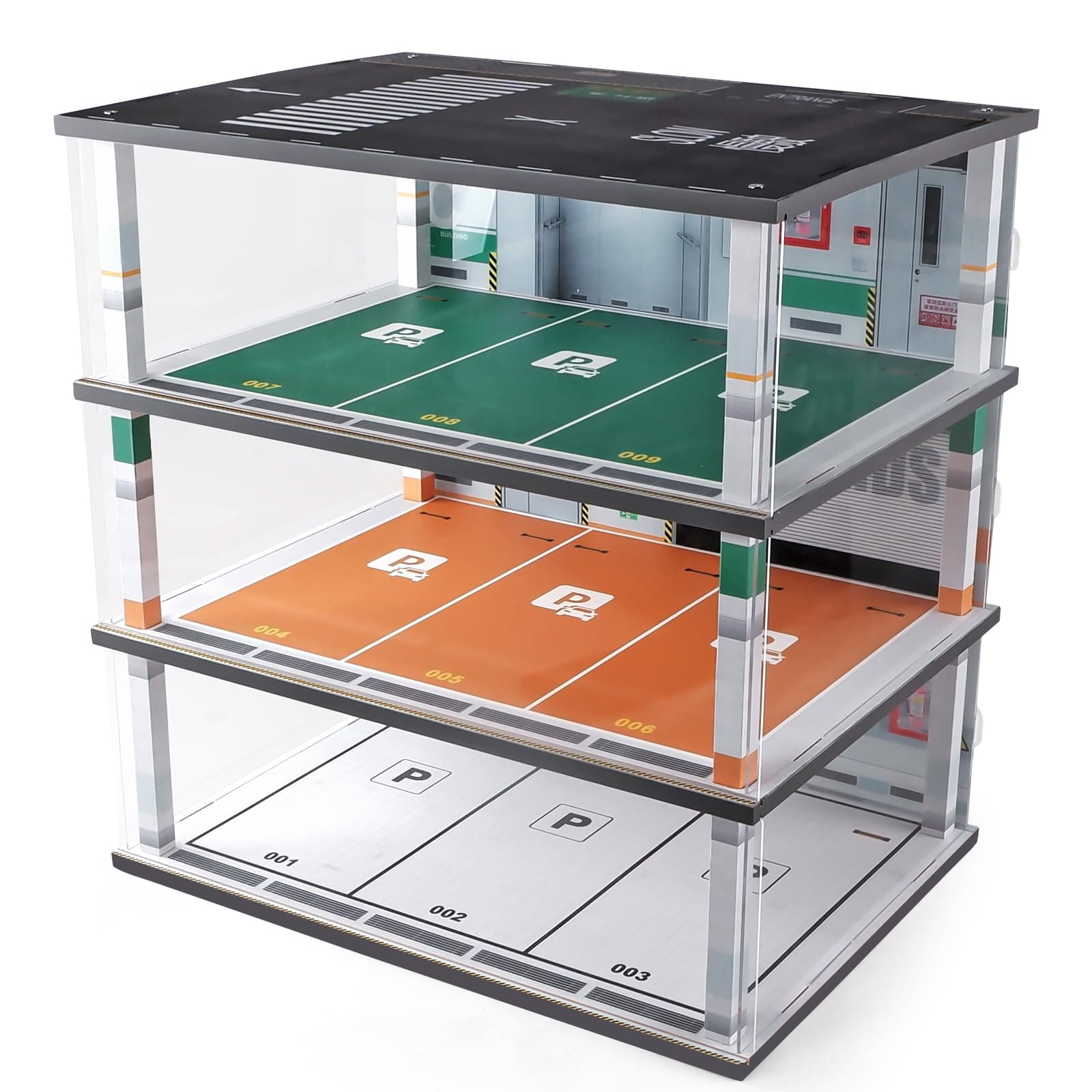 Model Car Display Case 1:18 Scale Diecast Diorama Garage with Lights for Lego Alloy Car Collectibles Wood Storage Shelf,3 Tiers of 9 Parking Spaces