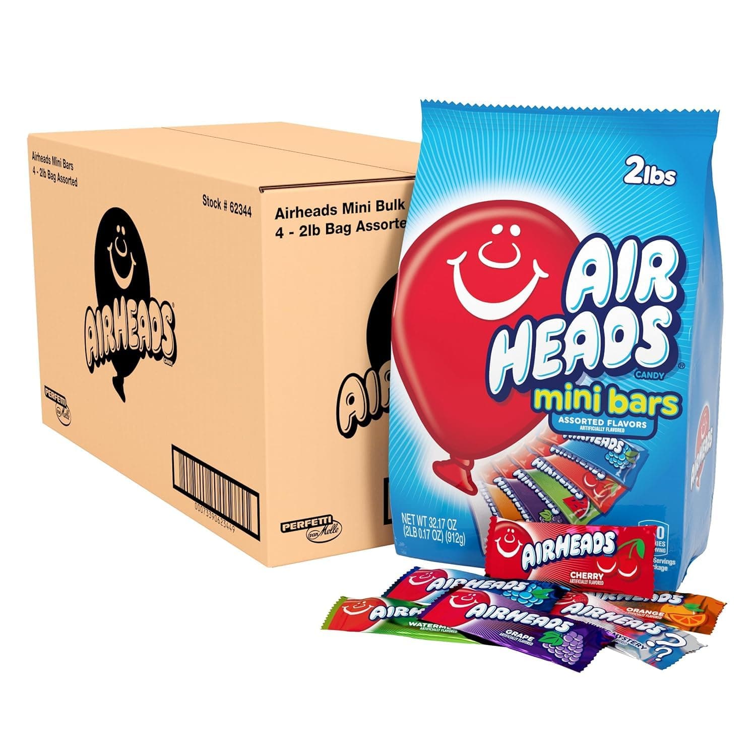 Airheads Candy Mini Bars, Assorted Fruit Flavors, Individually Wrapped, Non Melting, Party, Pantry 80ct Bag, Box of 4 Bags