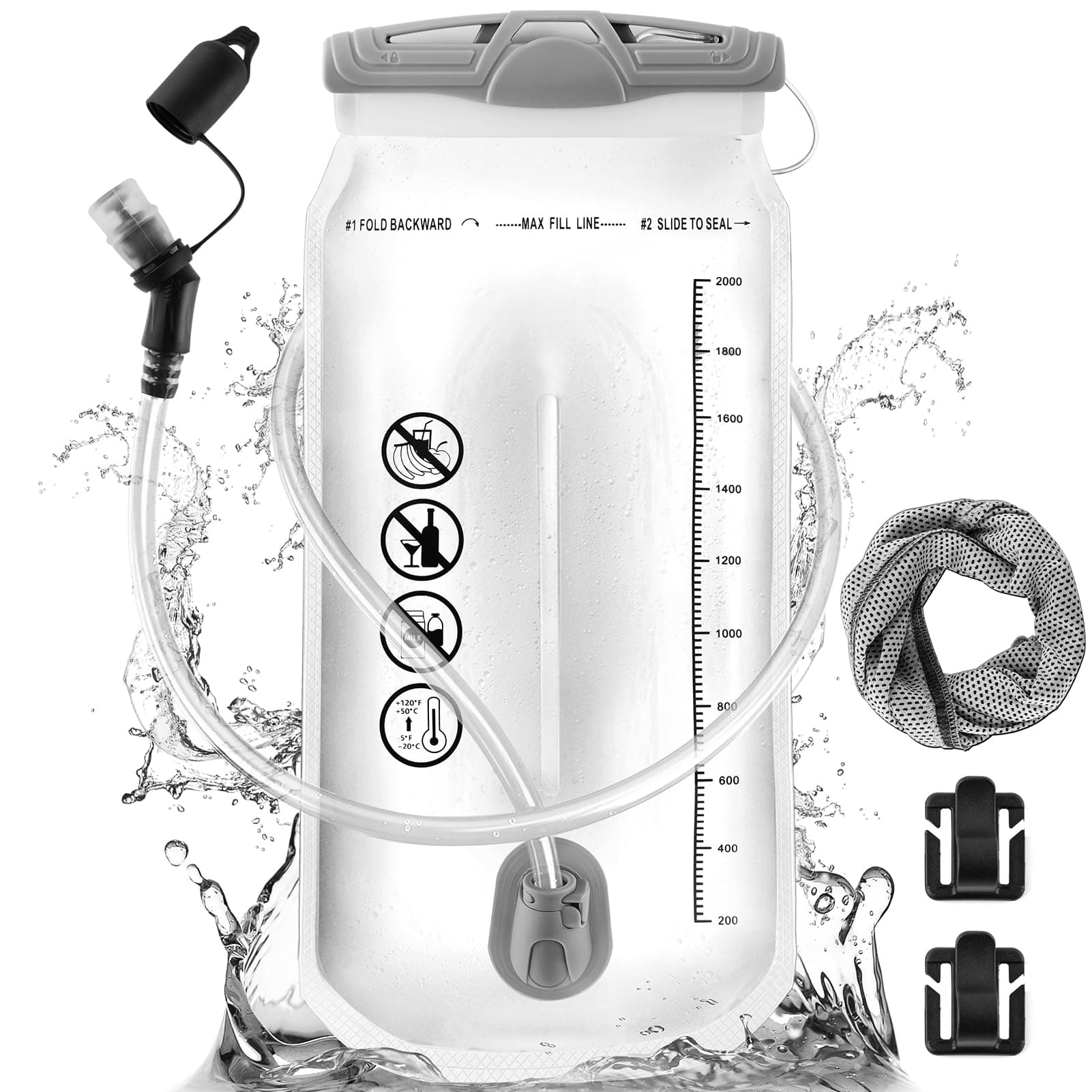 CHERAINTI Hydration Bladder 2L Water Bladder for Backpack, Large Opening Leak Proof 2 Liter Water Reservoir Storage Bag , Hydration Pack Replacement for Outdoor Hiking Camping Cycling Running