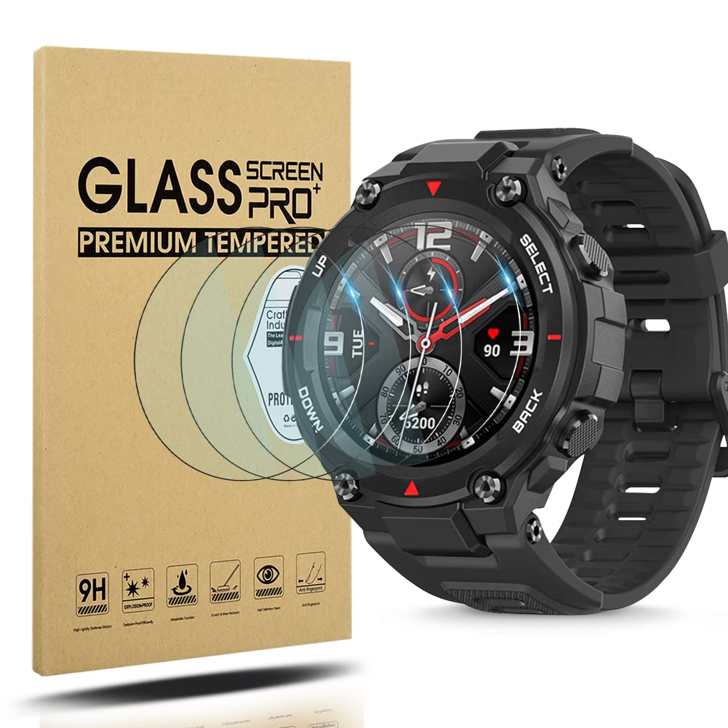 Diruite 4-Pack Protective Film Compatible with Amazfit T-Rex 2 Tempered Glass Screen Protector,HD No-Bubble Screen Protector