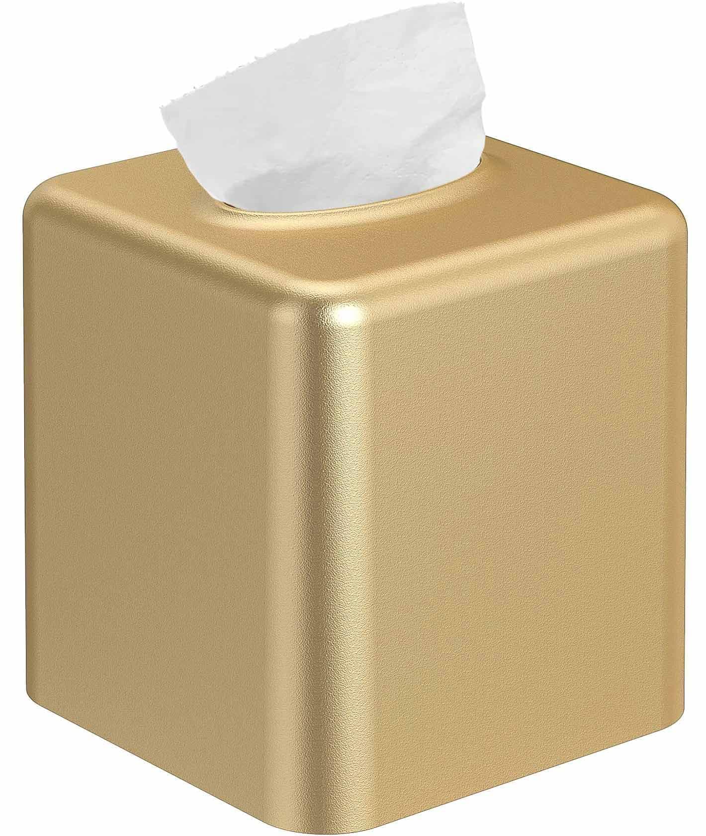 Livelab Tissue Box Cover, Square Metal Tissue Box Holder Modern Decor Facial Napkin Holder Tissue Box Dispenser for Bathroom Vanity Countertop, Living Room, Bedroom, Office - Gold