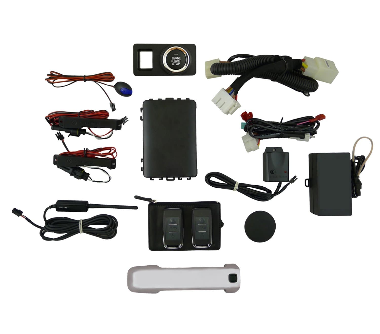 EasyGO AM-SEQ-1D6 Smart Key Remote Start and Alarm System with Silver Sky Metallic Driver's Door Handle for Toyota Sequoia