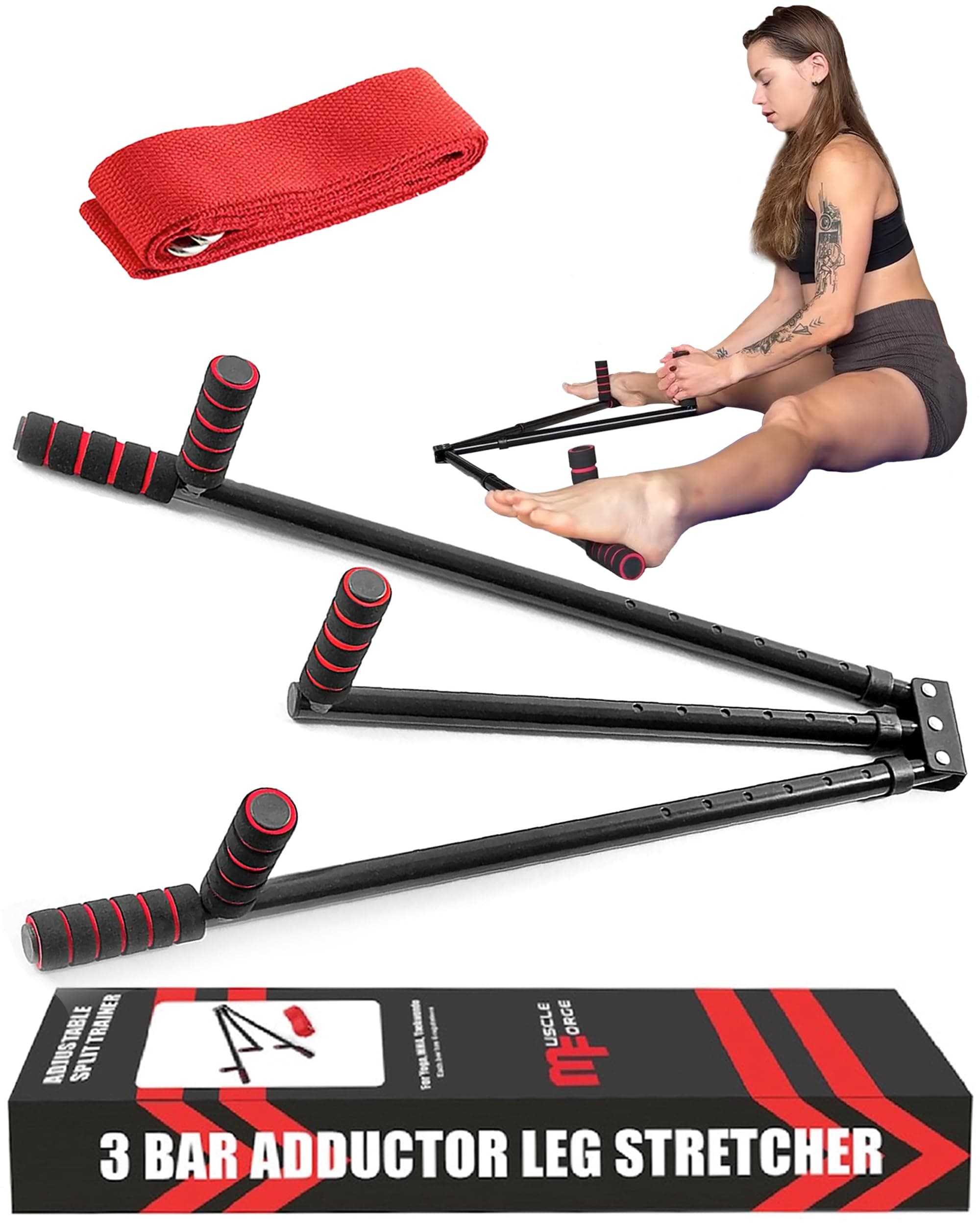 3-Bar Leg Stretcher for Split Training to 180° Leg Spreader Adductor Trainer Spreader for Leg Ballet, Martial Arts and Fitness, Aluminium with Padded Handles