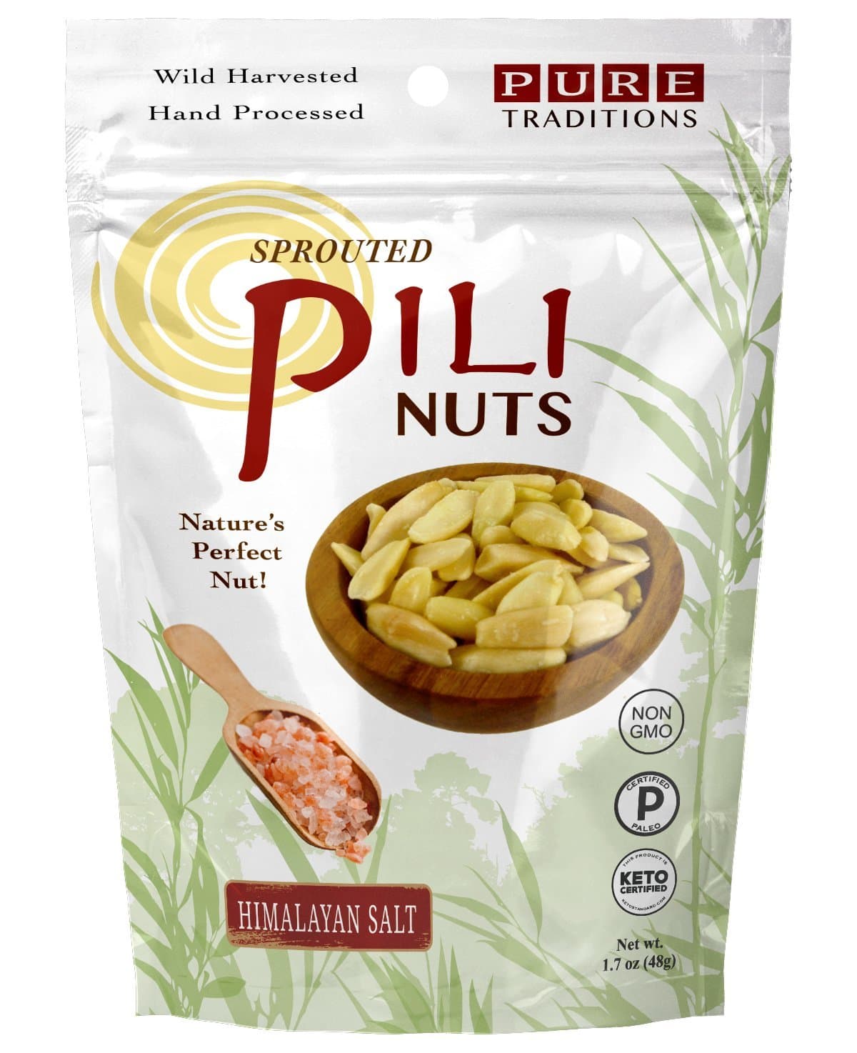 Sprouted Pili Nuts, 1.7oz, Himalayan Salt, 100% Raw, Certified Paleo & Keto