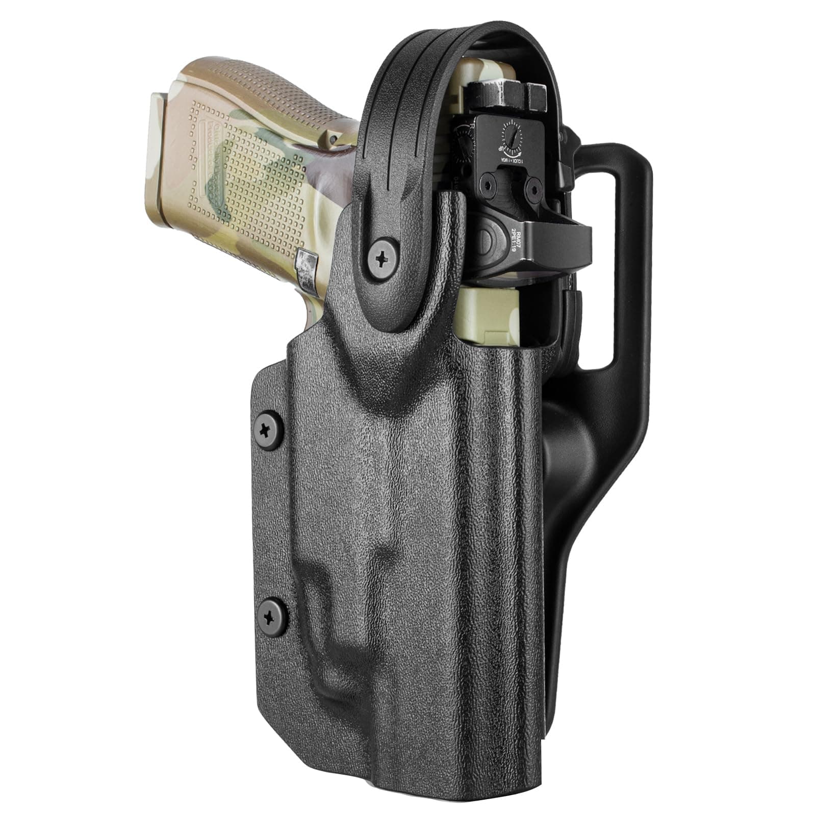 WARRIORLAND Thumb Release Kydex Holster, Compatible with Glock 17/19/19X/44/45 Gen 3 4 5 & G23/32 Gen 3-4 with TLR-7 or 7A Mounted Only, 2.0" Paddle Level II Duty Holster with Optic Cut, Right Hand