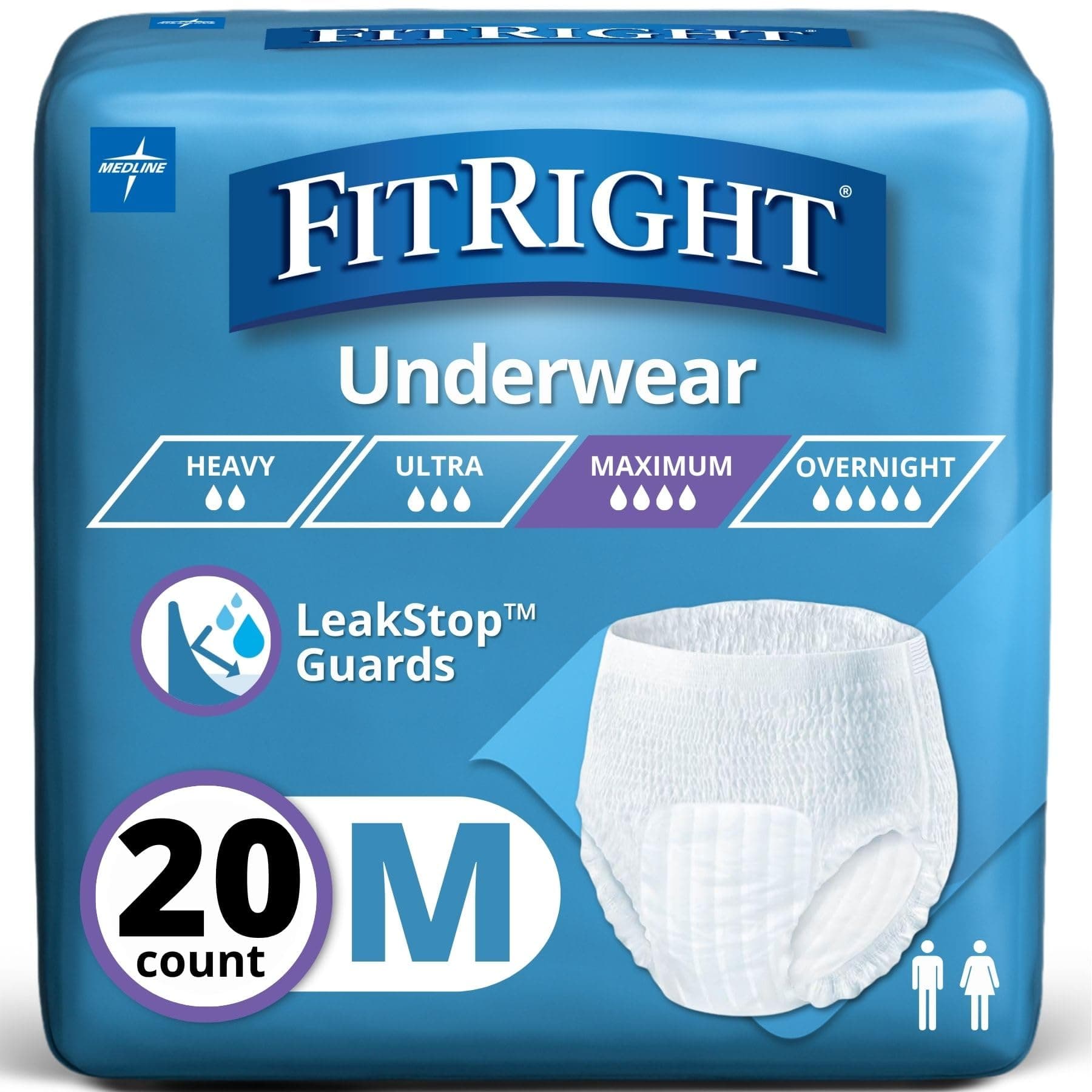 FitRight Super Protective Incontinence Underwear, Maximum Absorbency, Medium, 28 to 40", 20 Count