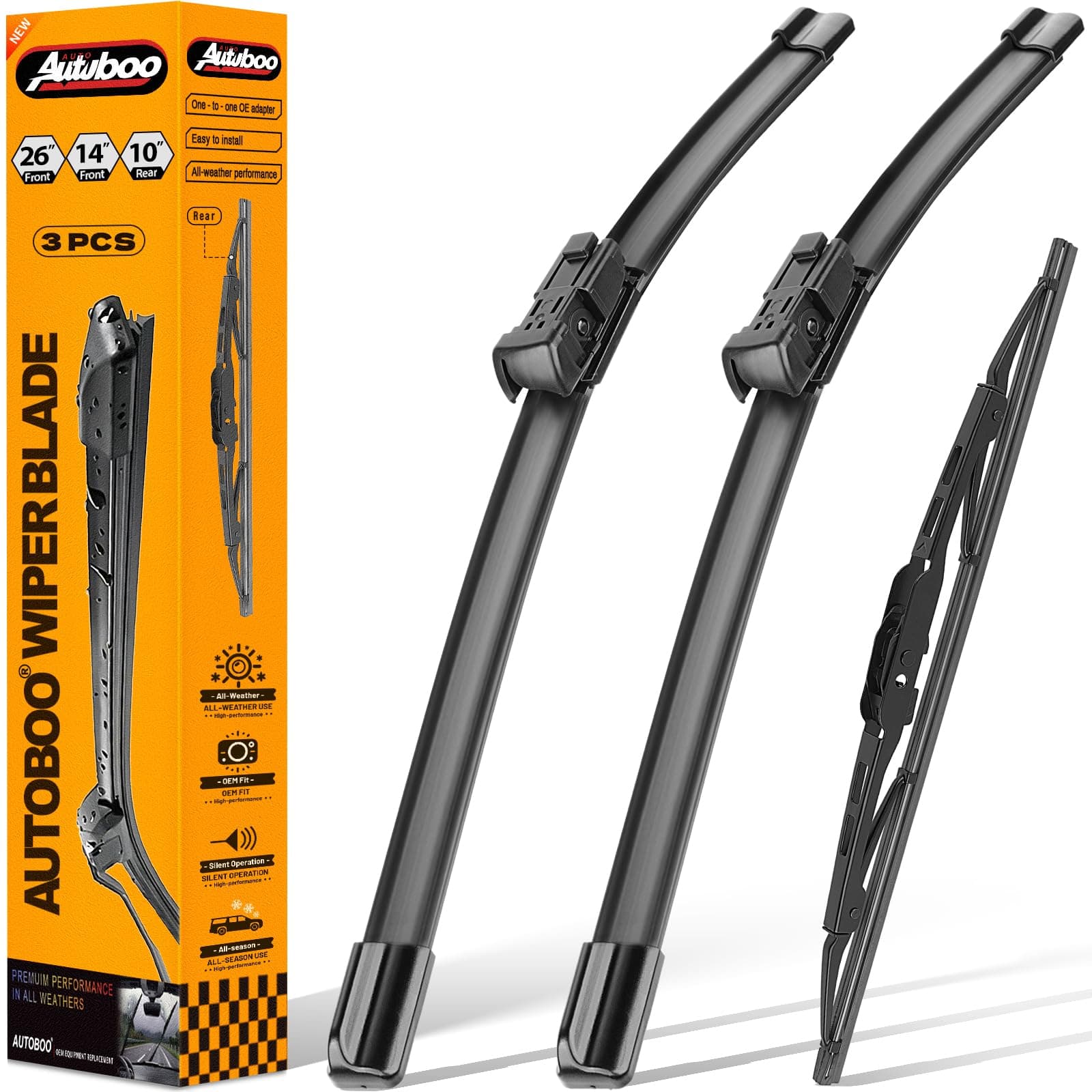 AUTOBOO 26"+14" Windshield Wipers with 10" Rear Wiper Blades Replacement for Chevrolet Trax 2013-2021 2022 2023,Buick Encore 2013-2022,Opel Mokka 2012-2020 -Original Factory Quality (Pack of 3)