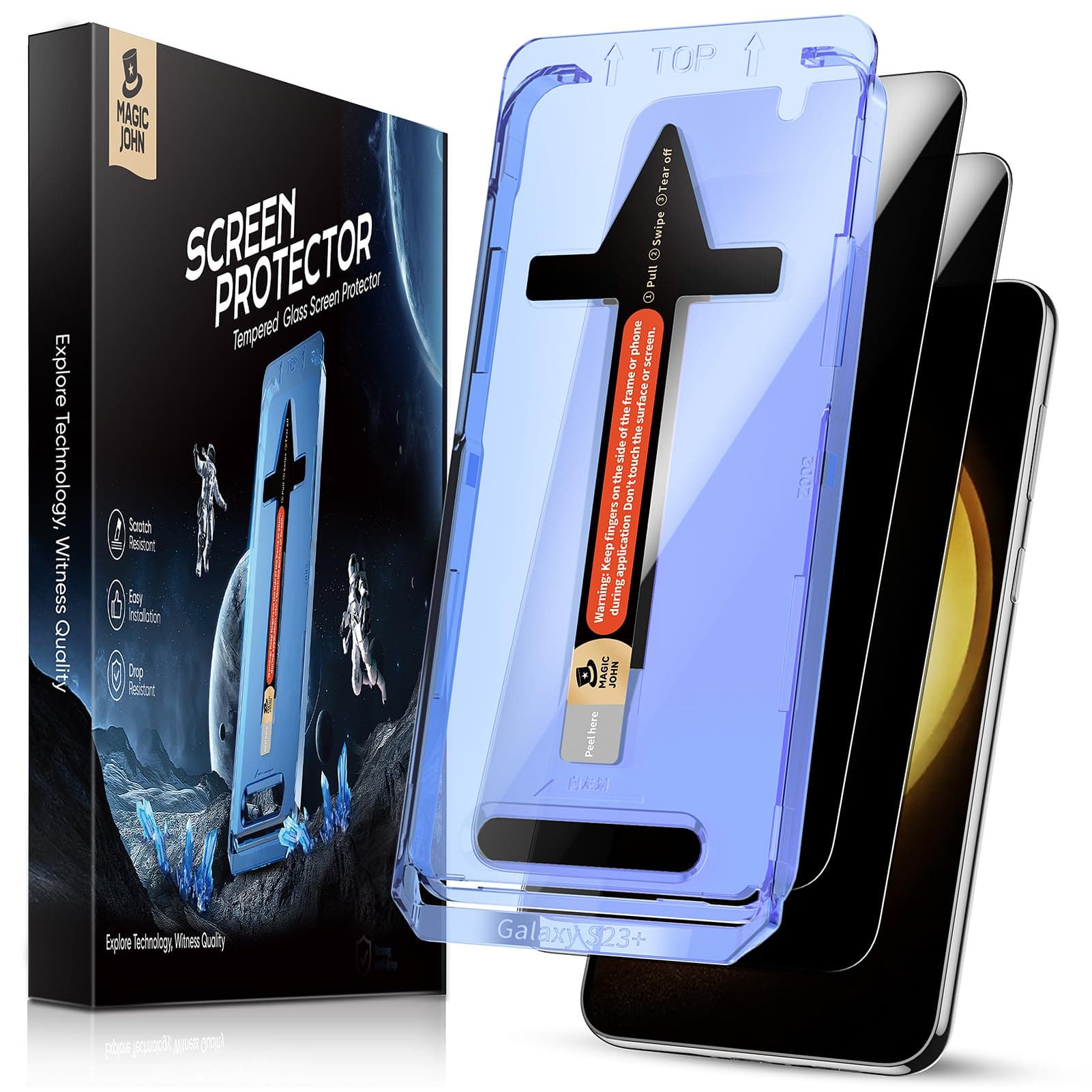 MAGIC JOHN 2 Pack for Samsung Galaxy S23 Plus/ S23+ (6.6 Inch) Privacy Screen Protector Tempered Glass, Bubble Free,Auto Dust-Elimination Installation, Anti Scratch, Anti-spy