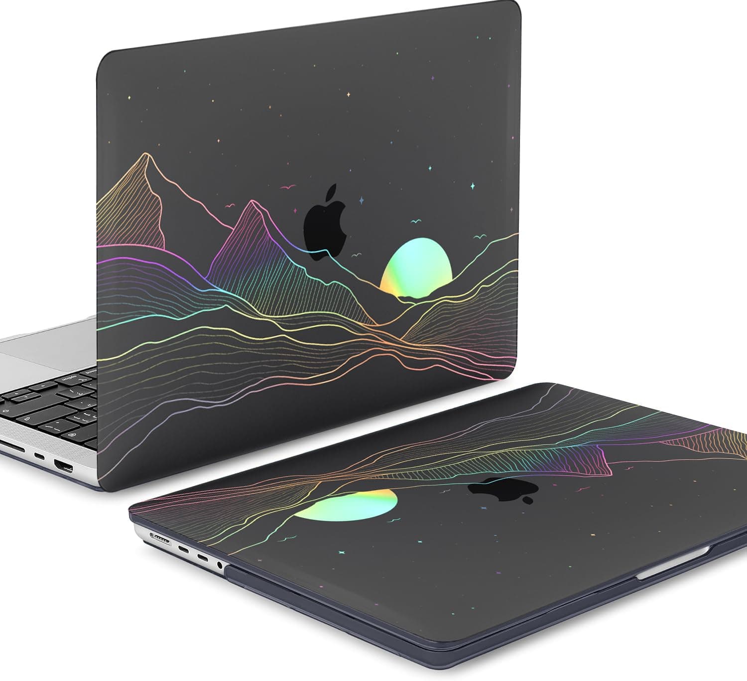 Clear Black Case for MacBook Pro 13 inch 2022-2016 M2 M1 A2338 A2289 A2251 A2159 A1989 A1706, MacBook Pro 13 inch Clear Case with Design, Plastic Hard Shell Case & Keyboard Cover, Sunrise