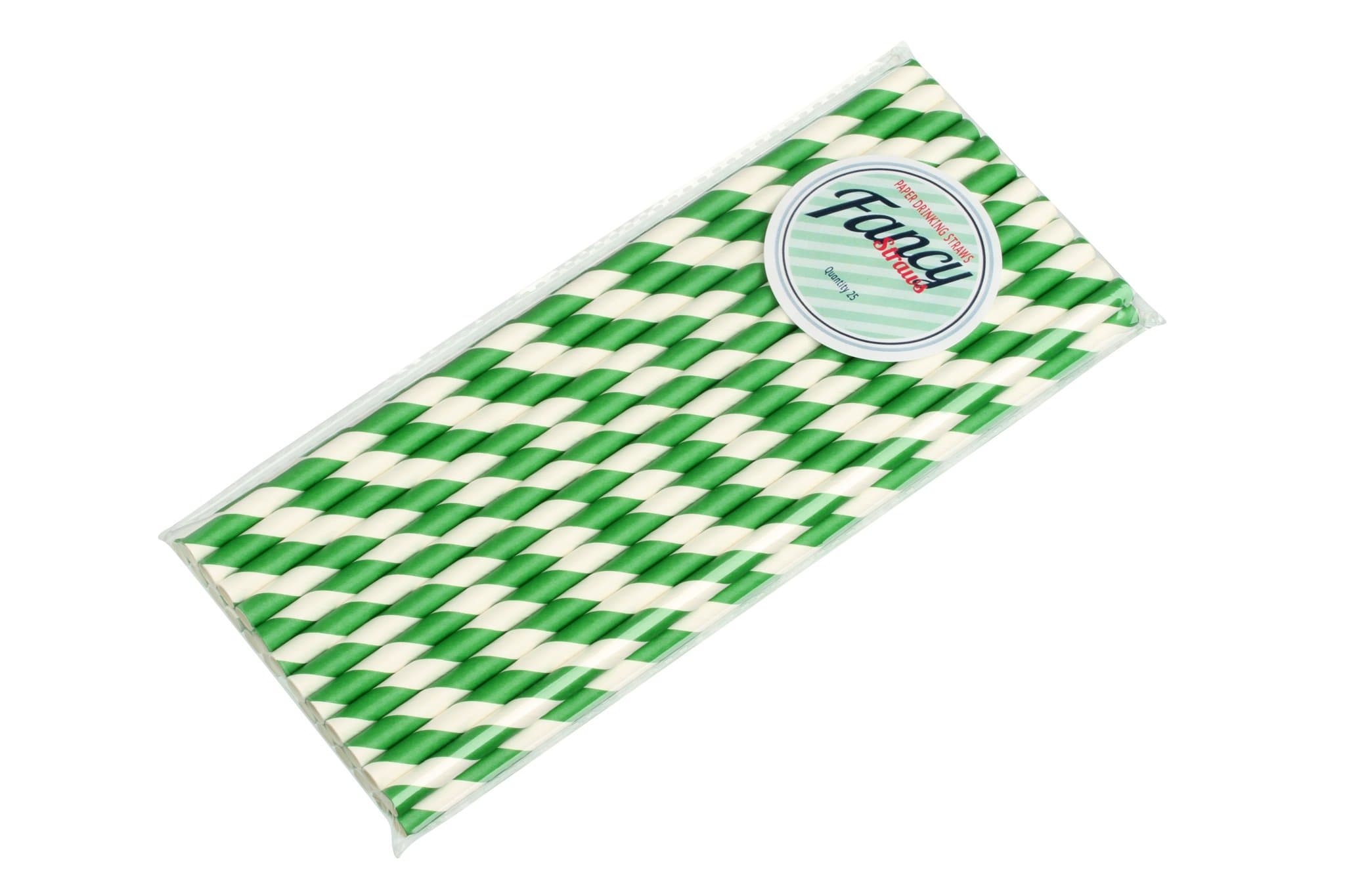 50 Pack Green and White Stripe Paper Drinking Straws
