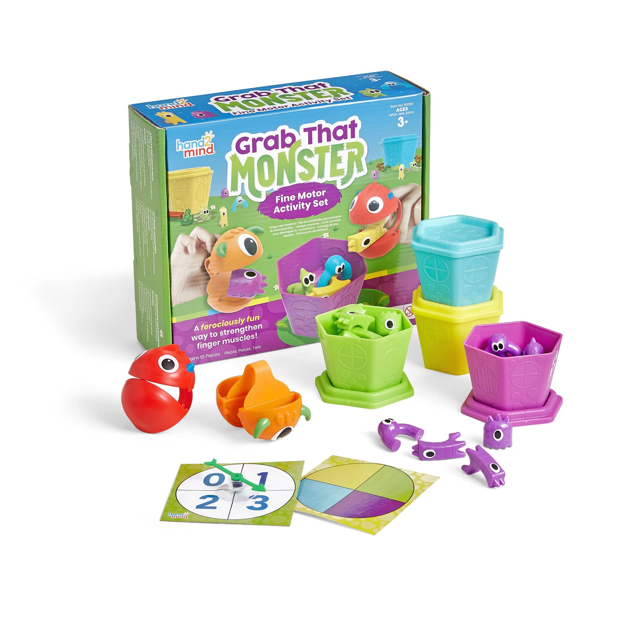 hand2mind Grab That Monster Fine Motor Activity Set, Occupational Therapy Toys, Pincer Grasp Fine Motor Skills Toys for Toddlers 3-4, Play Therapy Games for Kids, Preschool Learning Activities