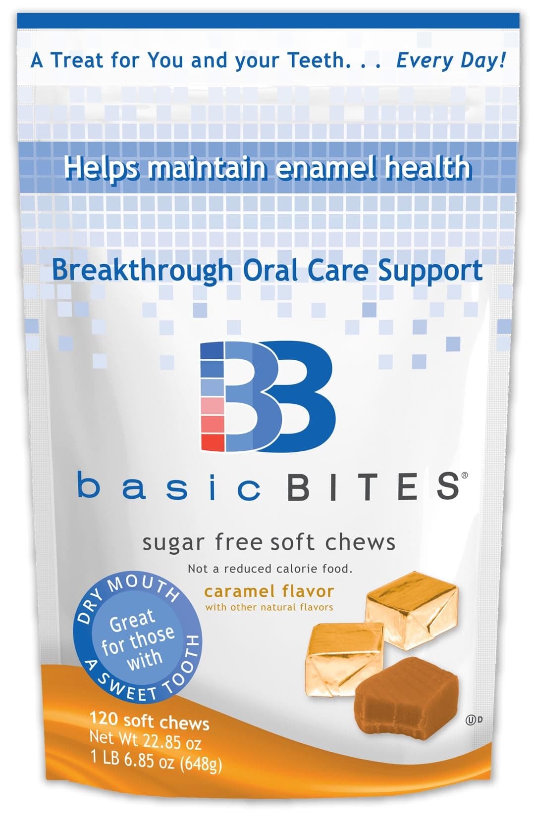 Protect Teeth from Cavity Causing Acids, Dry Mouth. Enamel Remineralizing Technology- Delicious Sugar Free Soft Chews (Caramel120 Count-Two Month Supply)