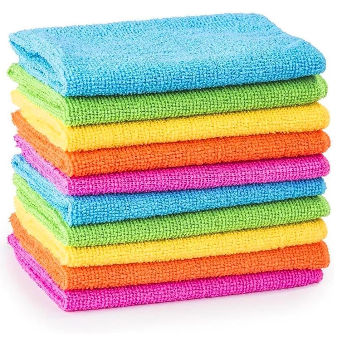 MTS Microfibre Cleaning Cloths 10 Pack, 30x30cm - Soft, Absorbent, Non Abrasive, Washable, Reusable Lint Free Duster Towels - Colour Coded Cloth Essentials for Kitchen, Car, Windows, Bathroom, Dishes