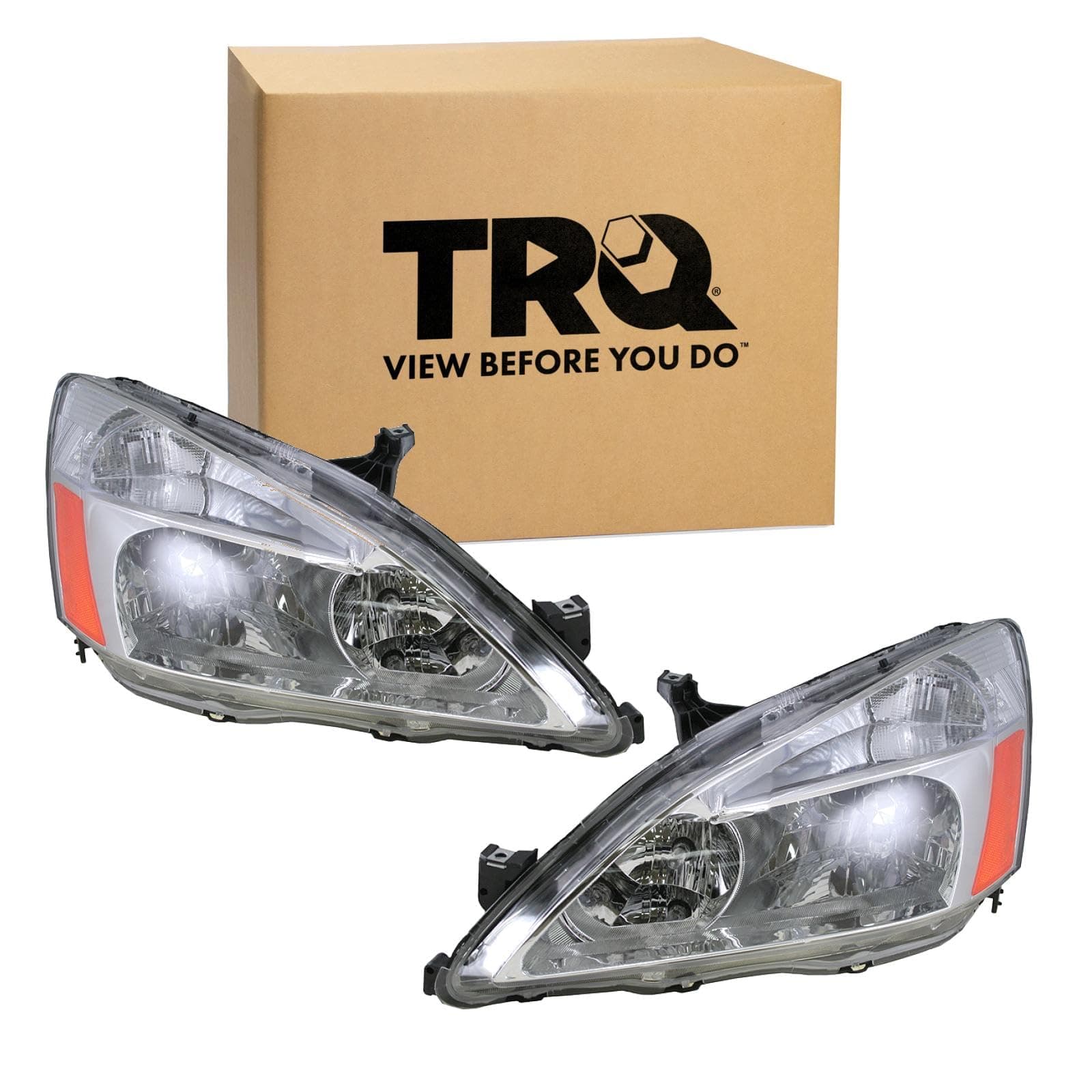 TRQ Driver & Passenger Side Headlight Assembly Set Headlights Driver & Passenger Side Compatible with 2003-2007 Honda Accord HO2502120 HO2503120