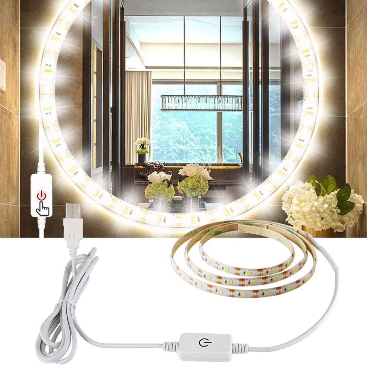 AIJIAERLed Mirror Light, Led Vanity Light Strip 3M / 9.5Ft 6000K Daylight Dimmable for Makeup Mirrors. Mirror Not Included