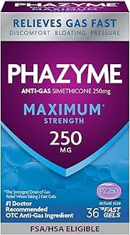 Phazyme Maximum* Strength Anti-Gas 250 mg Simethicone Gas Relief for Adults, Fast Gels Quickly Ease Bloating, Pressure & Discomfort, 36 Count