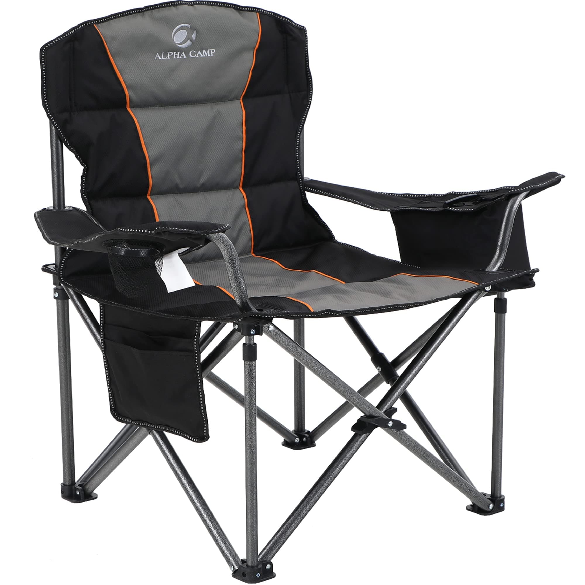 ALPHA CAMP Heavy Duty Camping Chair 500LBS Capacity, Oversized Folding Chair for Heavy People, Padded Portable Outdoor Chair with Cooler Bag & Cup Holder for Camping, Fishing, Beach