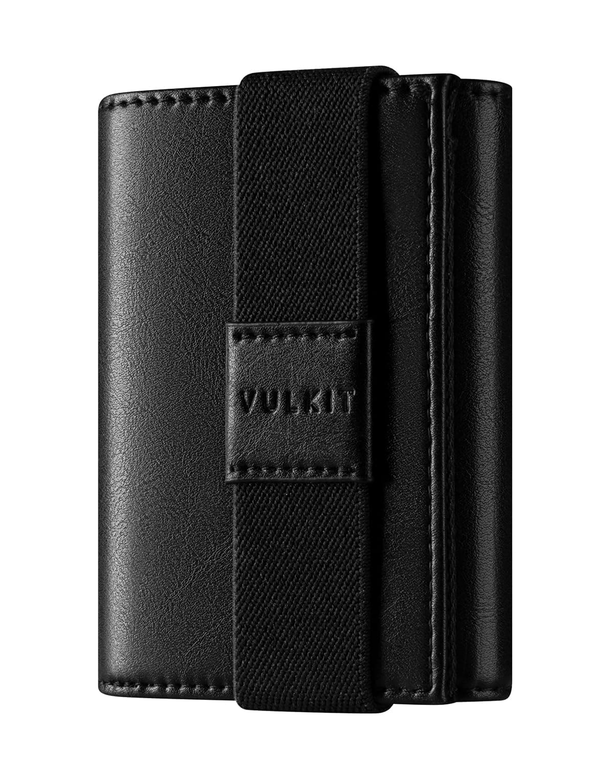 Minimalist Leather Rfid Blocking Trifold Wallet with Elastic Band Credit Card Holder with 3 ID windows & Zipper Pocket for Men (Black)