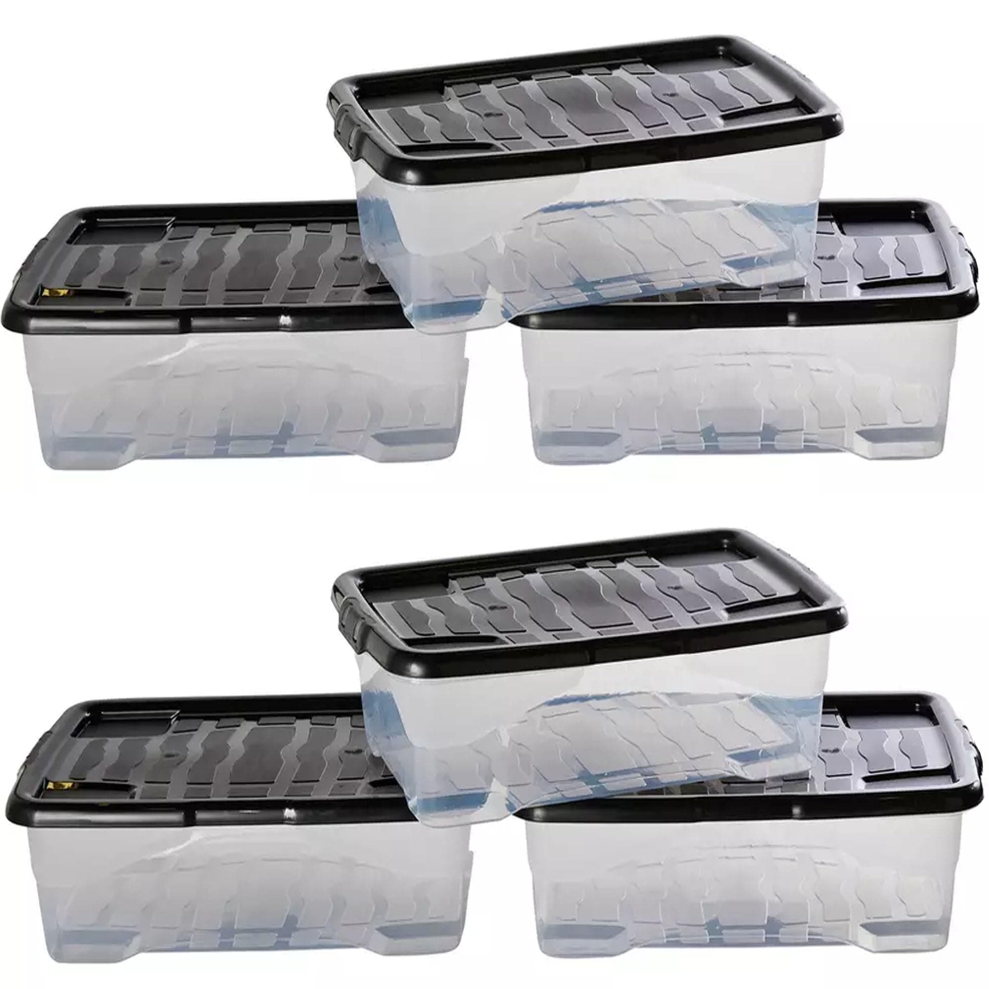 5 x 30 Litre High Grade Under Bed Plastic Storage Boxes Strong, Durable & Stackable Containers