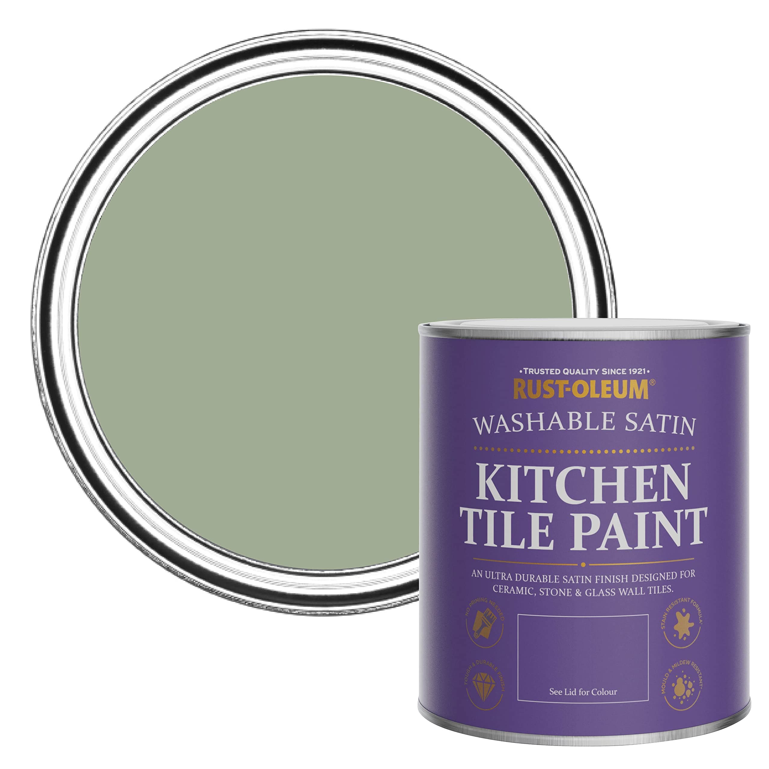 Rust-Oleum Green water resistant Kitchen Tile Paint in Satin Finish - Bramwell 750ml