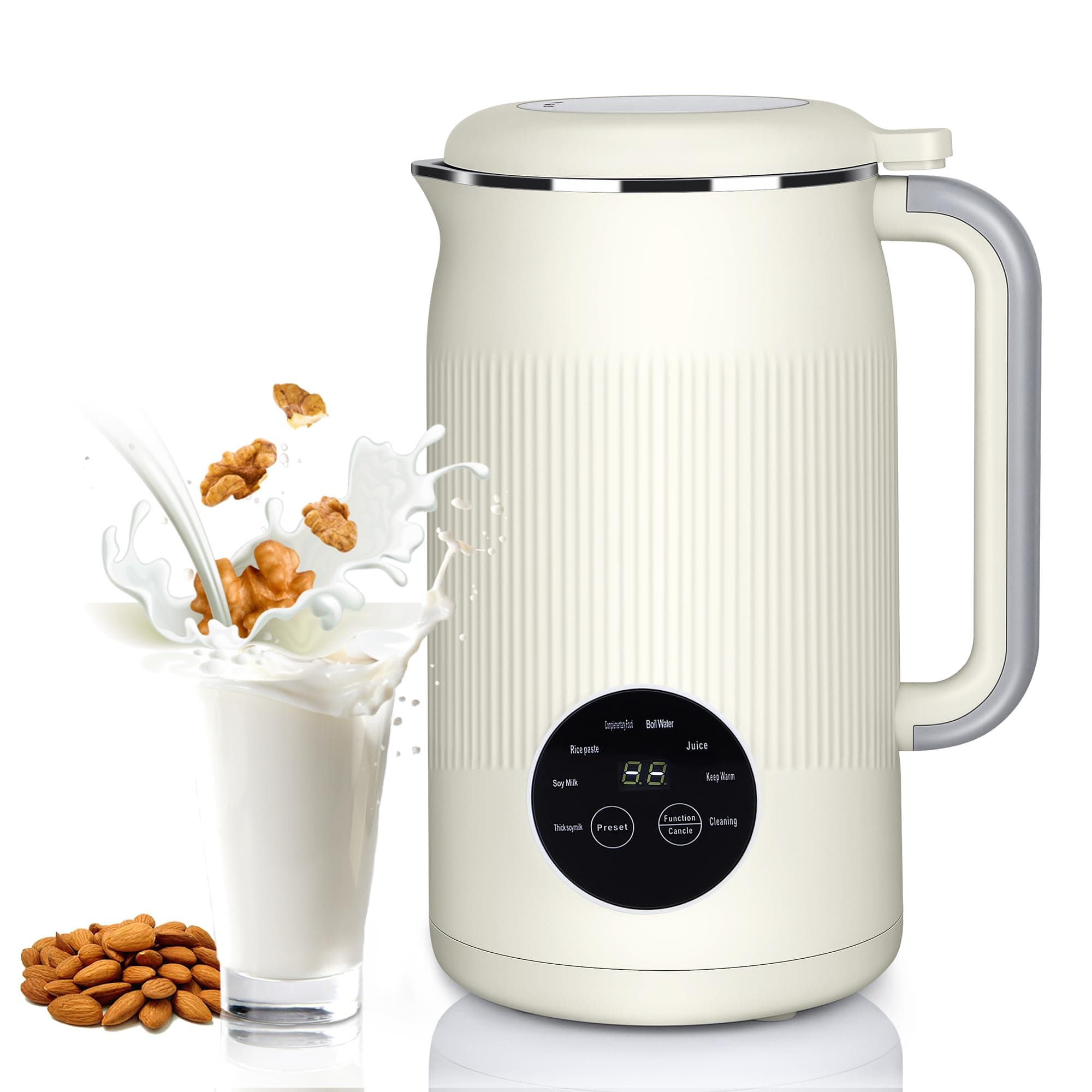 Multi-function Nut Milk Maker - 35oz Automatic Soy & Oat Milk Machine with 10 Blades, 18 Hour Timer, Keep Warm, Measuring Cup, Brush, Recipe Book
