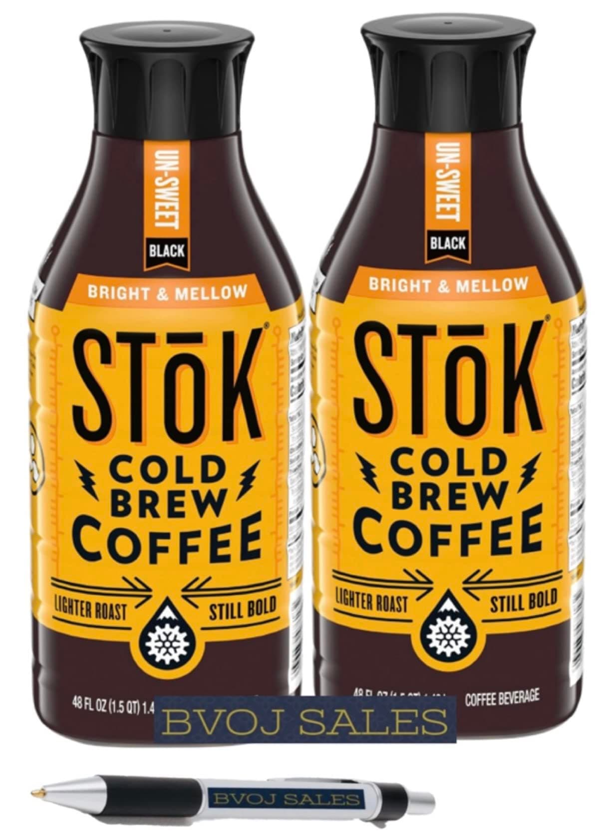 SToK Cold-Brew Iced Coffee Bundle Includes 2pk of 48 Ounce (Un-Sweet (Bright & Mellow)) And A BVOJ SALES Pen Included in Every Order